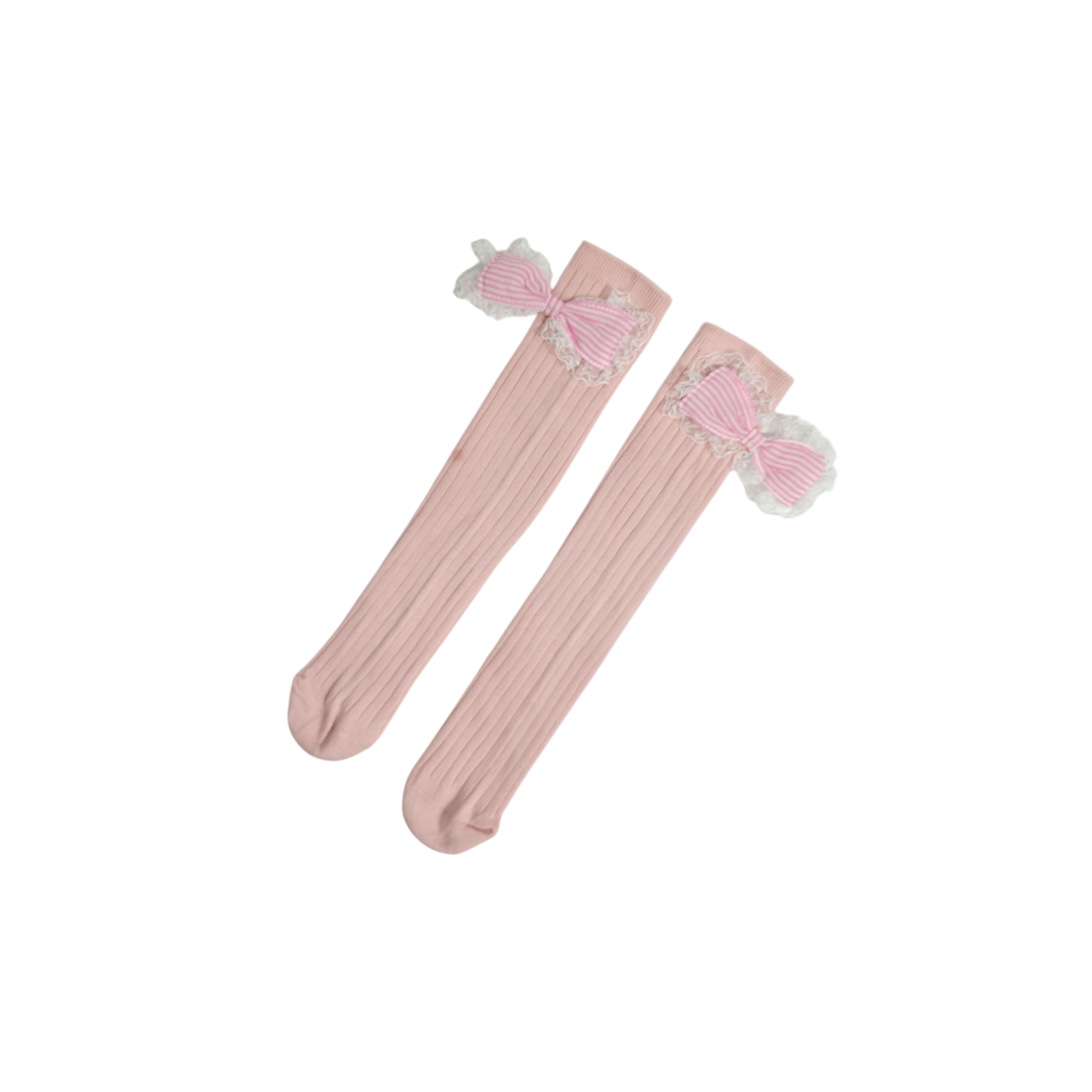 FRILL BOW APPLIQUE FREE SIZE COTTON LONG SOCKS