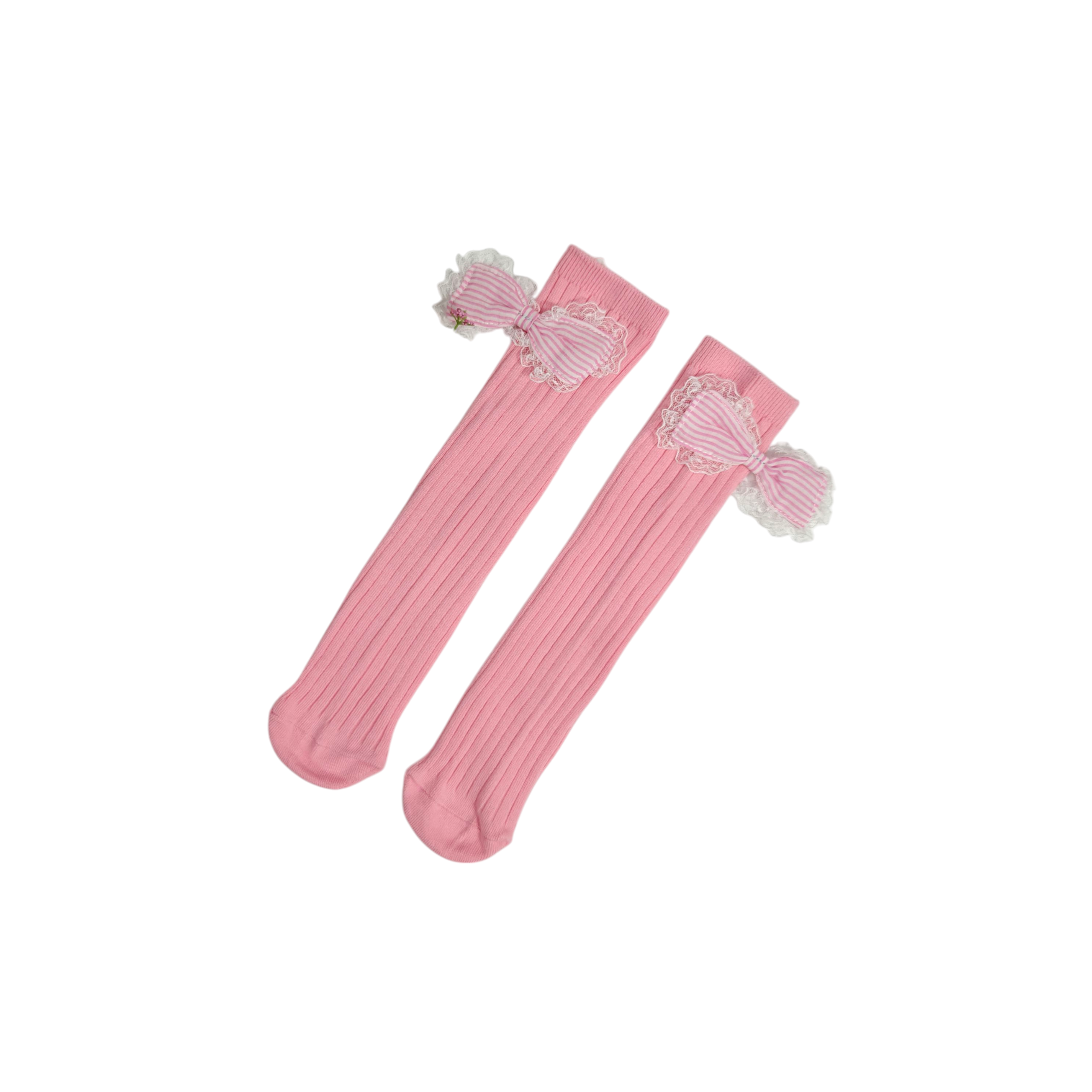 FRILL BOW APPLIQUE FREE SIZE COTTON LONG SOCKS