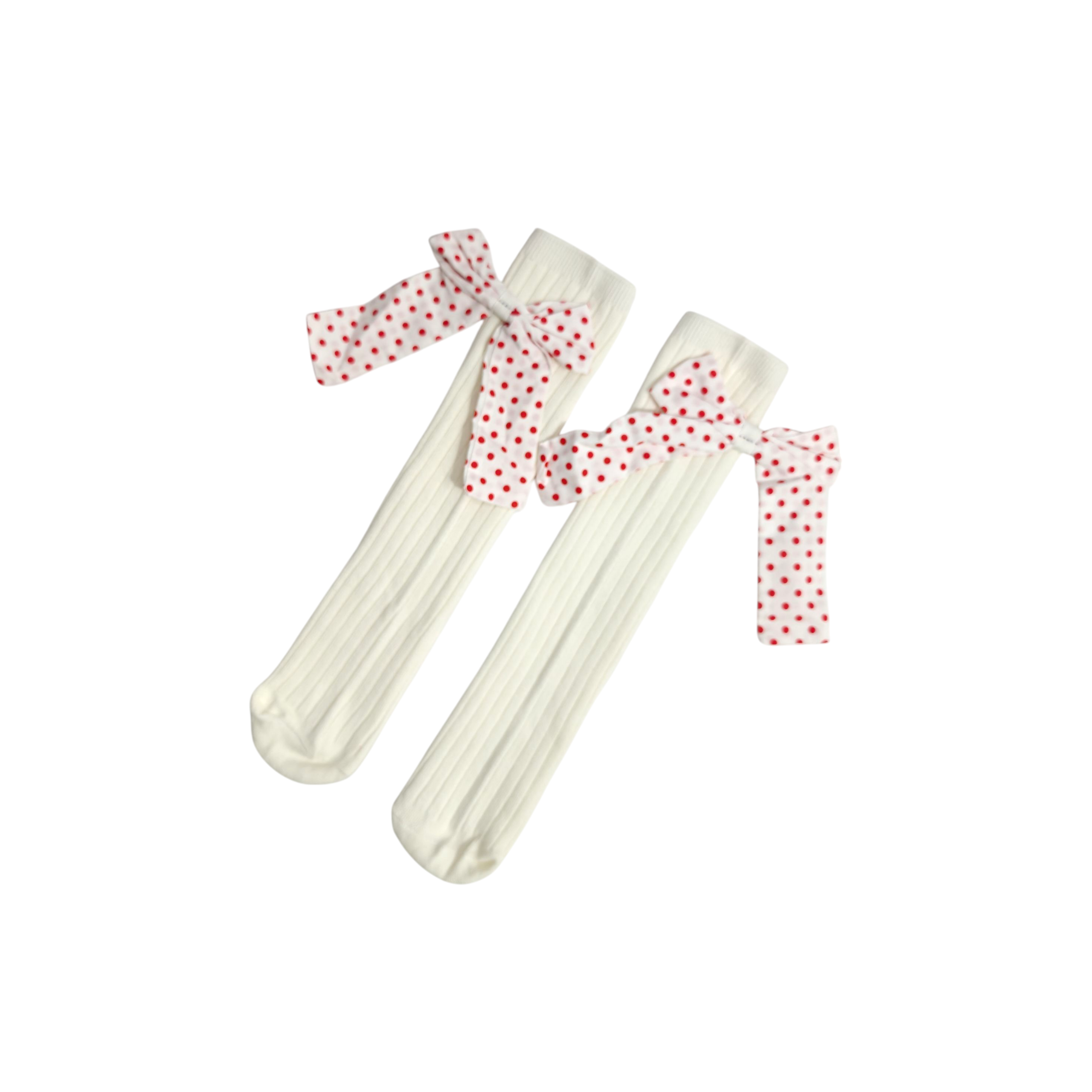 POLKA DOTTED BOW KOREAN STYLE FREE SIZE COTTON LONG SOCKS