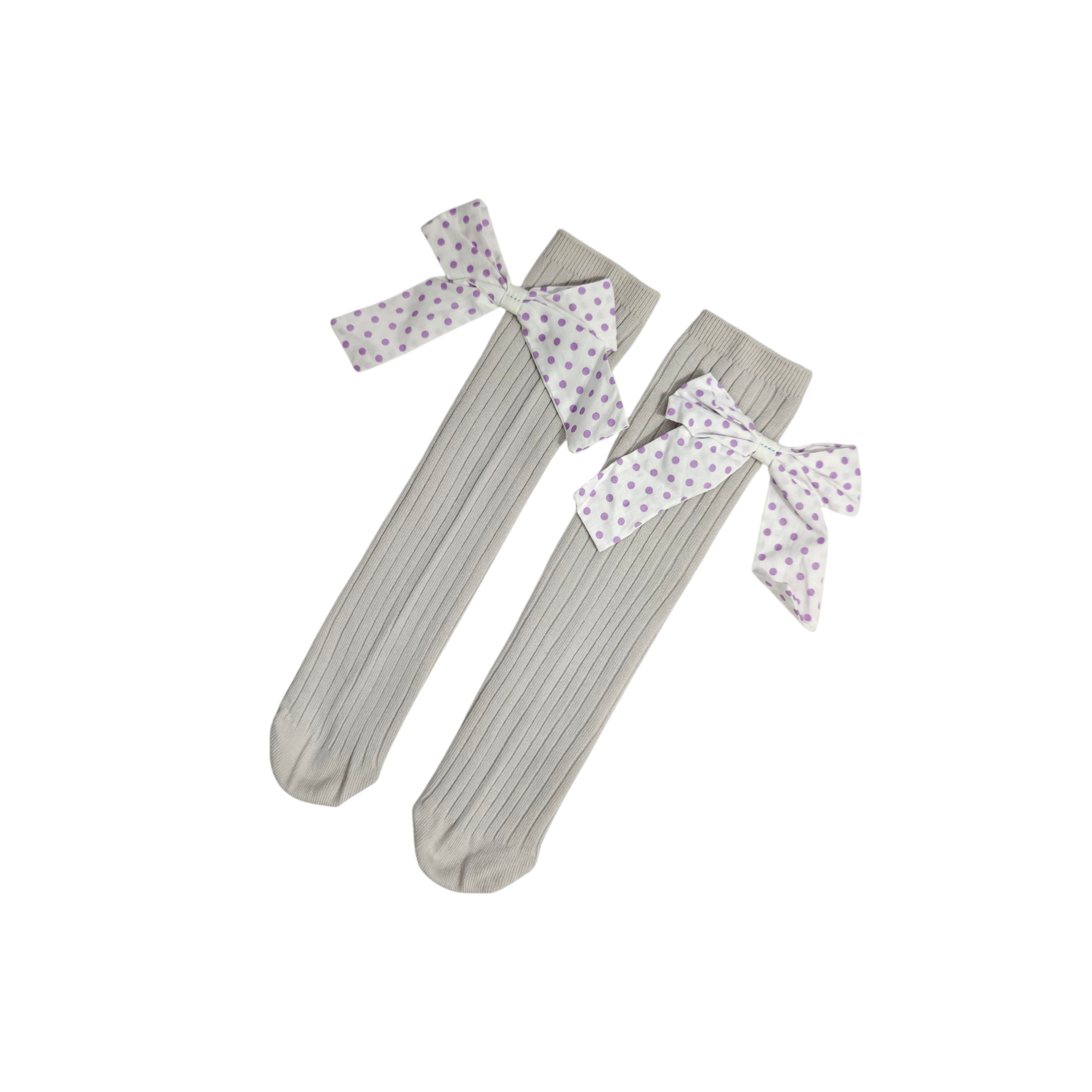 POLKA DOTTED BOW KOREAN STYLE FREE SIZE COTTON LONG SOCKS