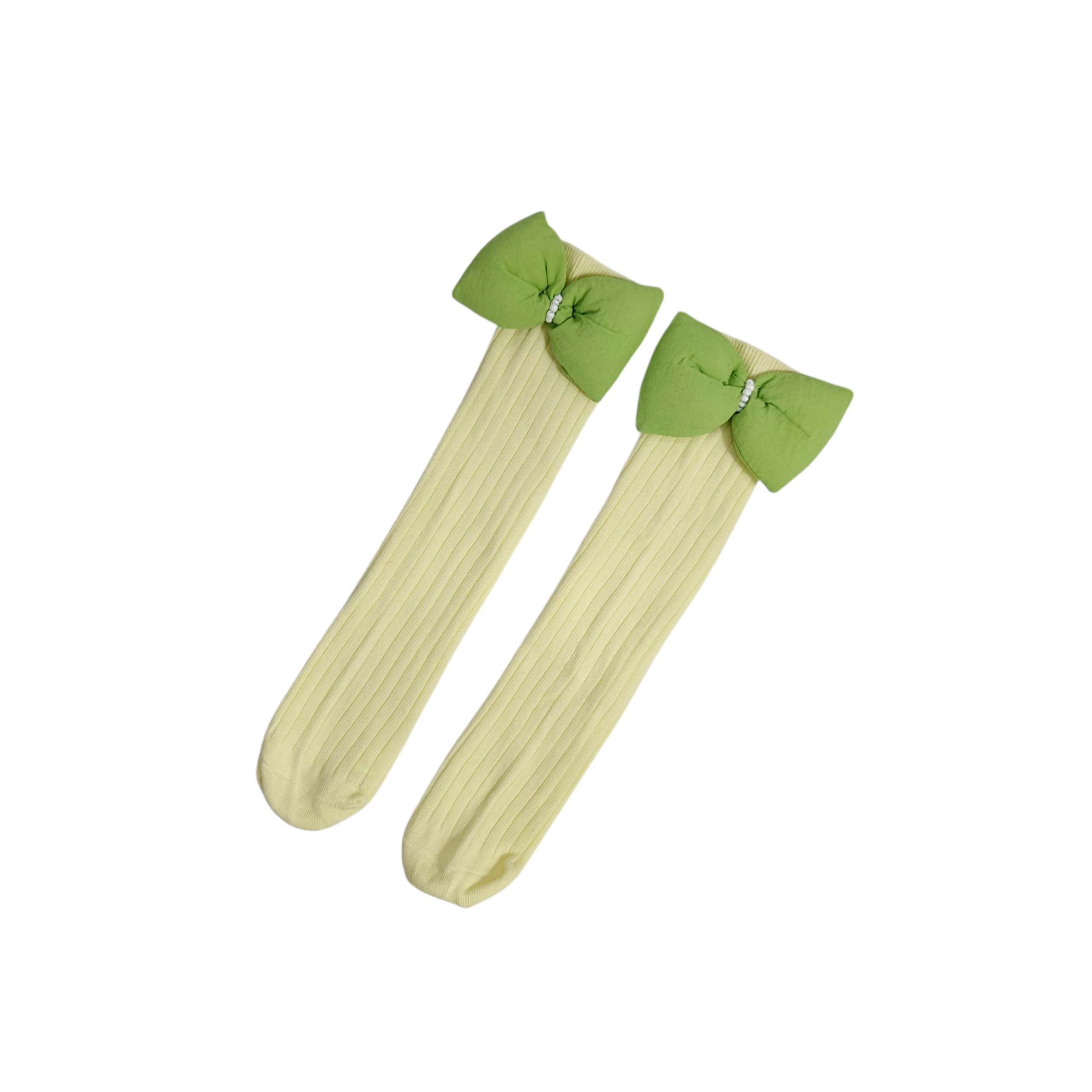 BOW APPLIQUE FREE SIZE COTTON LONG SOCKS