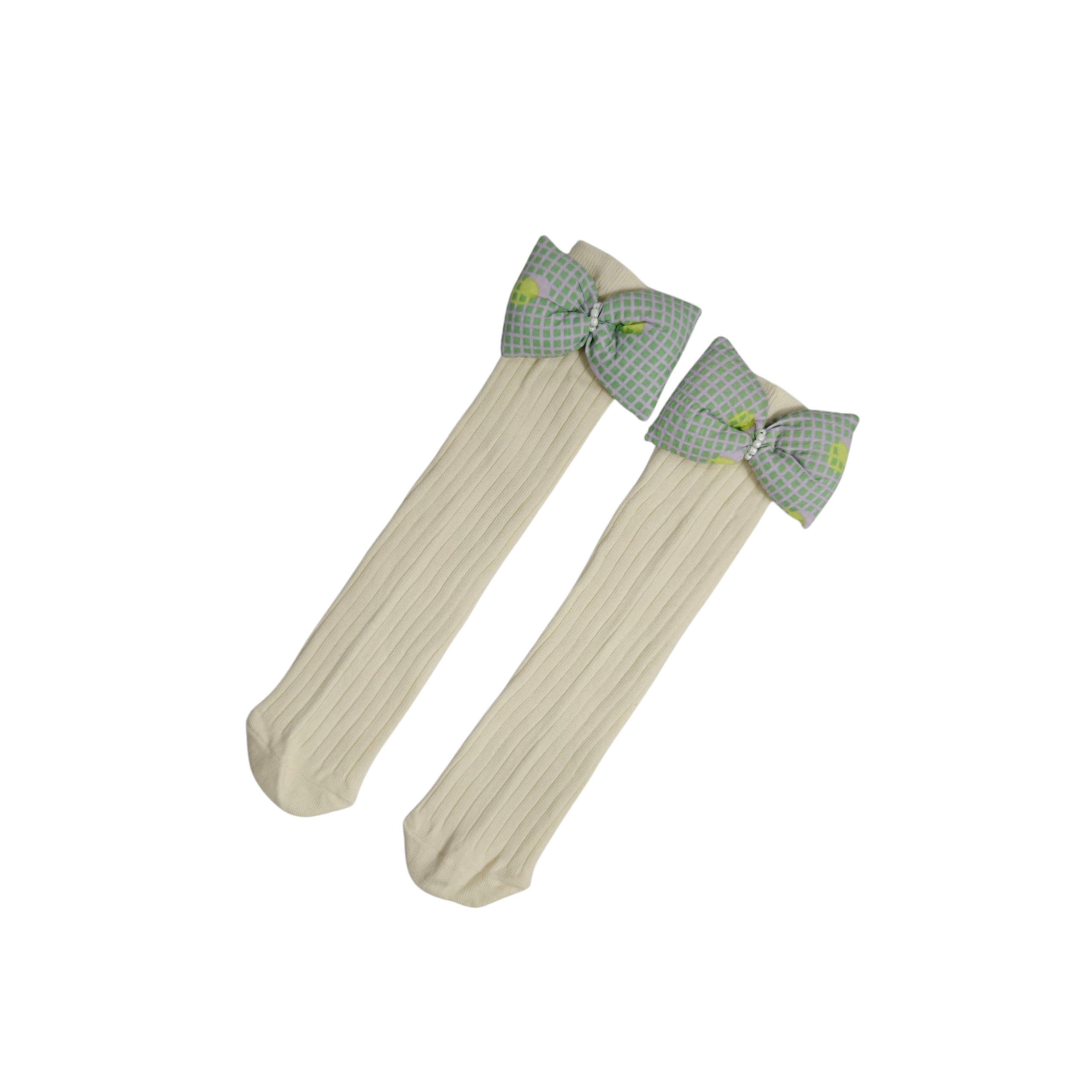 BOW APPLIQUE FREE SIZE COTTON LONG SOCKS