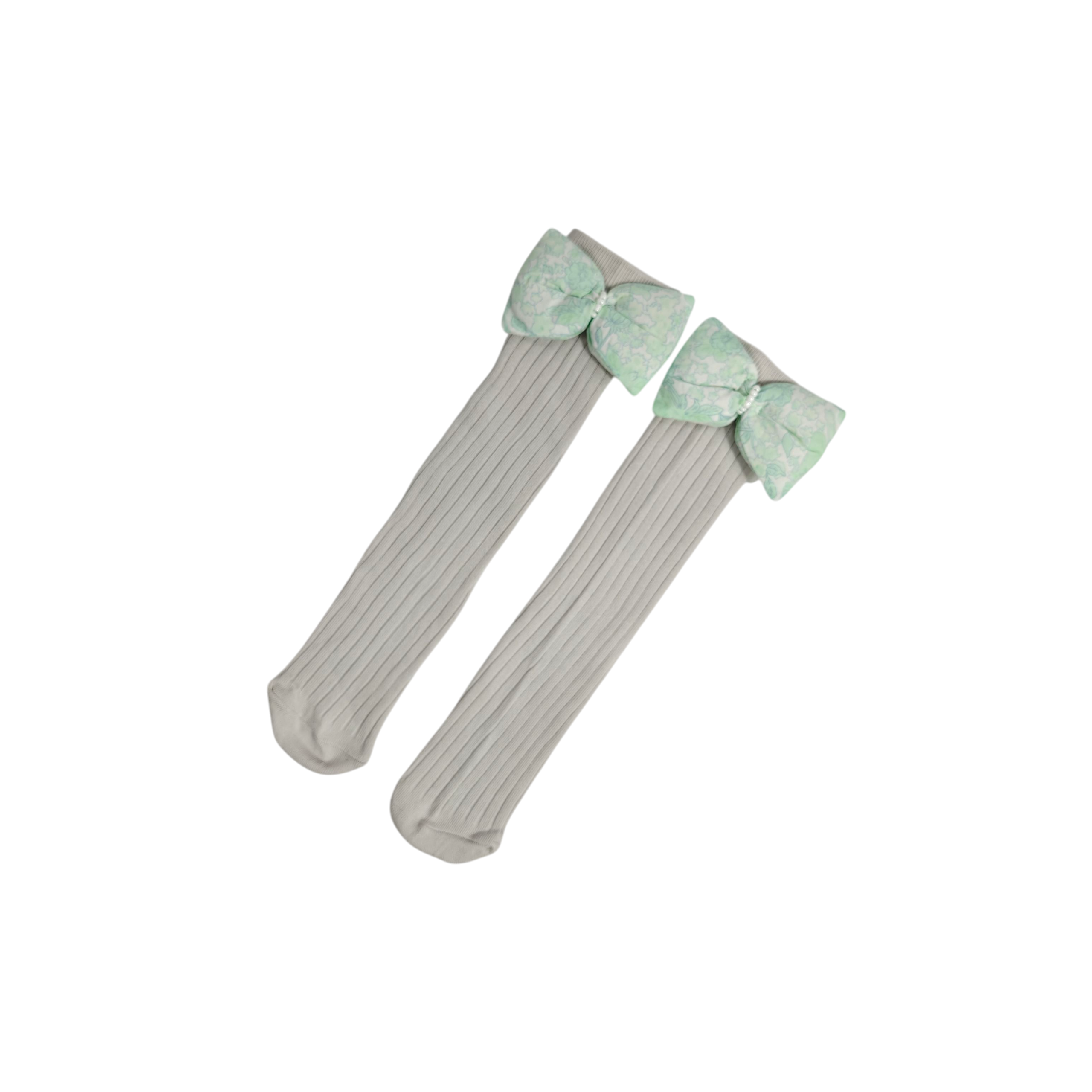 BOW APPLIQUE FREE SIZE COTTON LONG SOCKS