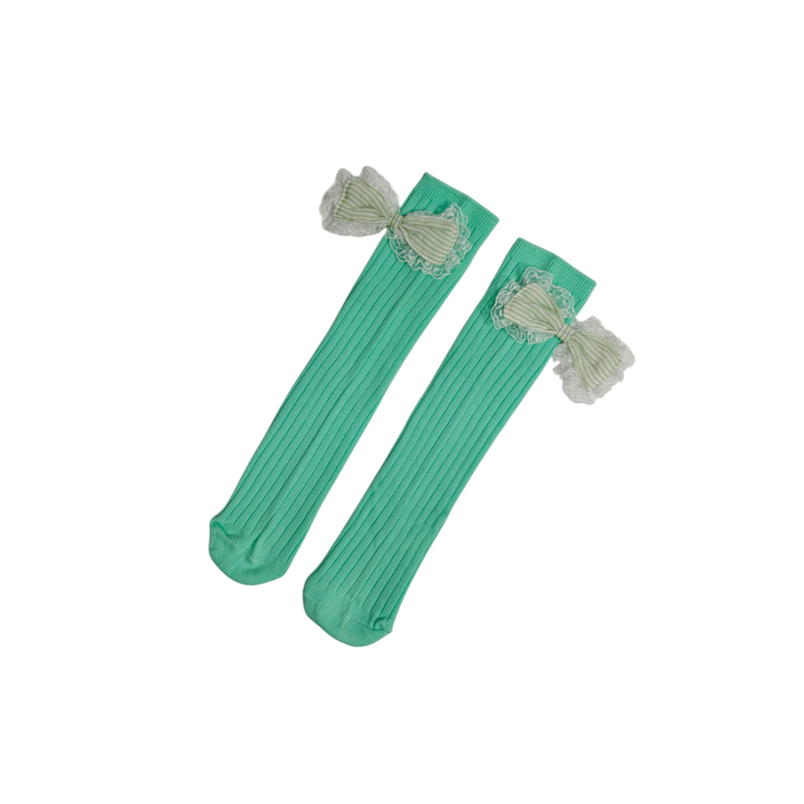 FRILL BOW APPLIQUE FREE SIZE COTTON LONG SOCKS
