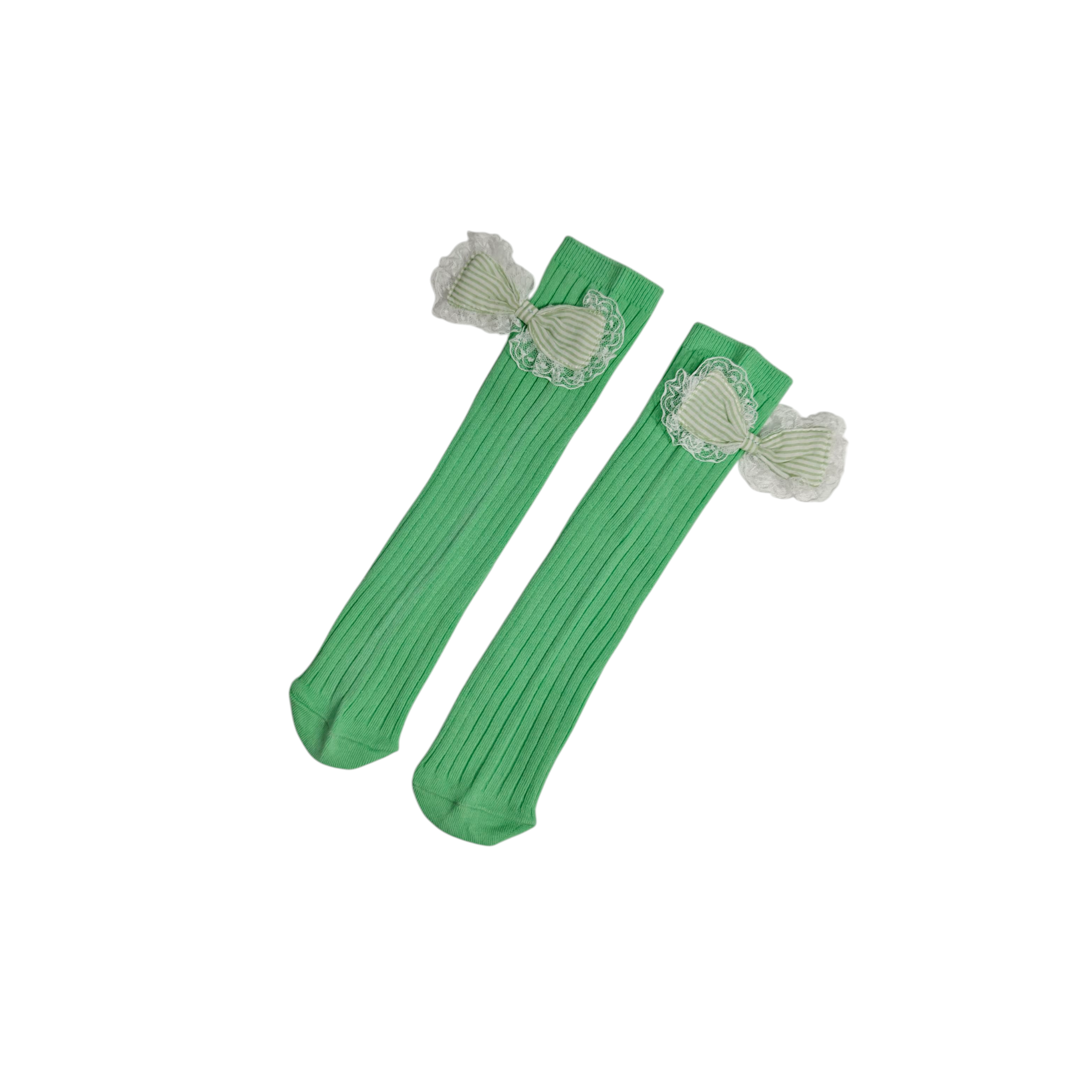 FRILL BOW APPLIQUE FREE SIZE COTTON LONG SOCKS