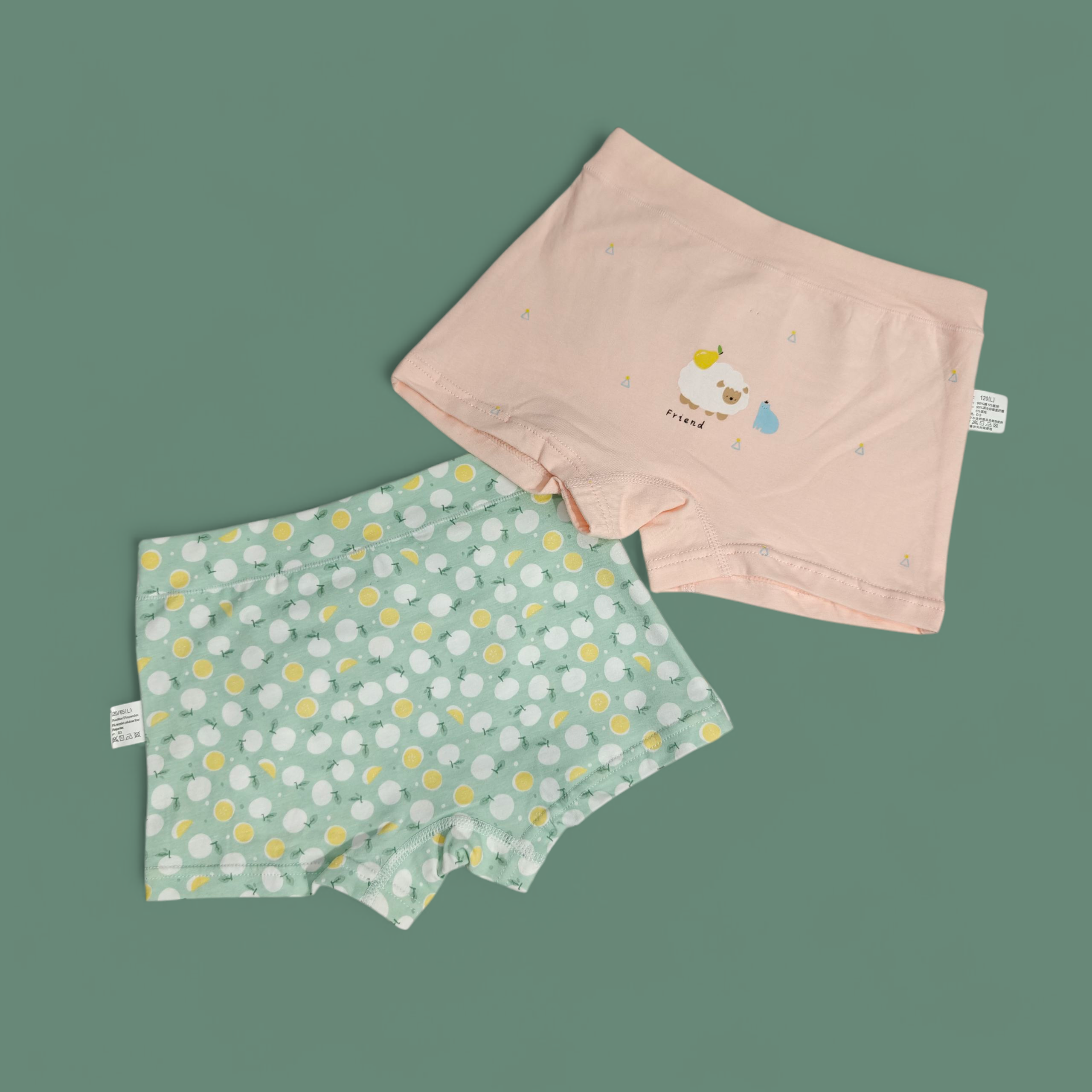 SHEEP & FRUITS PRINT PACK OF 2 PANTIES - PEACH & GREEN