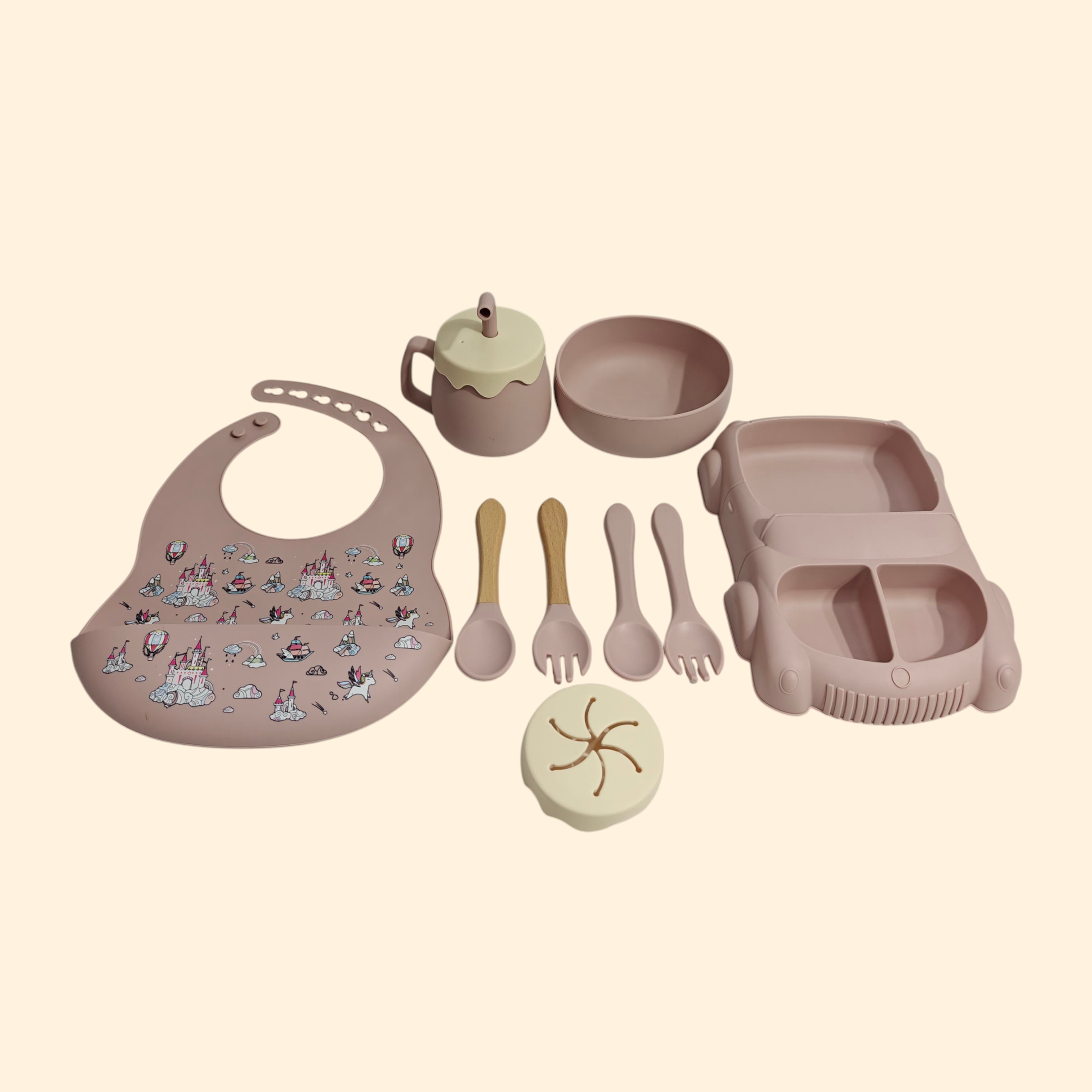 CAR DESIGN SILICONE TABLEWARE - LIGHT PINK