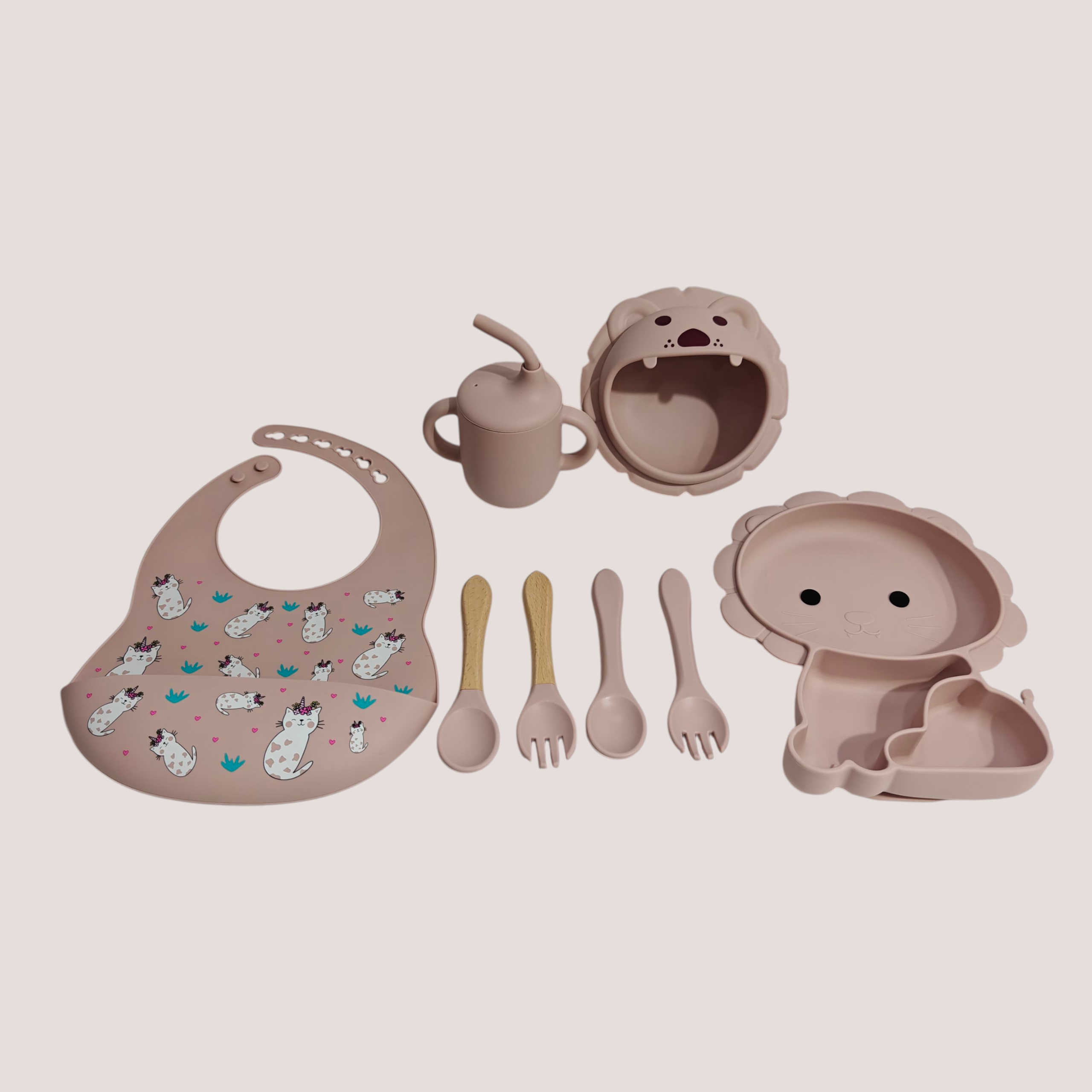 TIGER FACE SILICONE TABLEWARE - LIGHT PINK