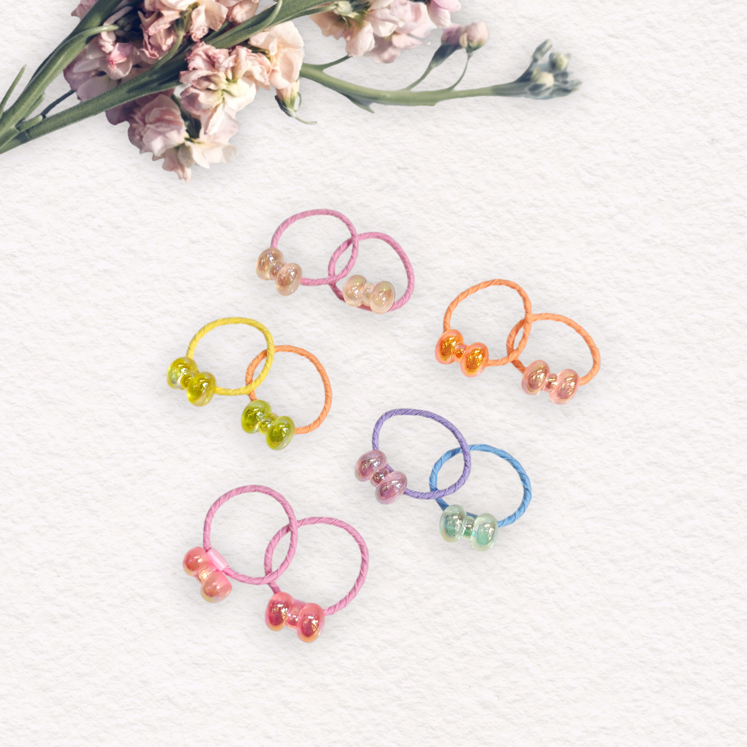 SHINY BOW APPLIQUE HAIR TIES PACK OF 10 - MULTI COLOR