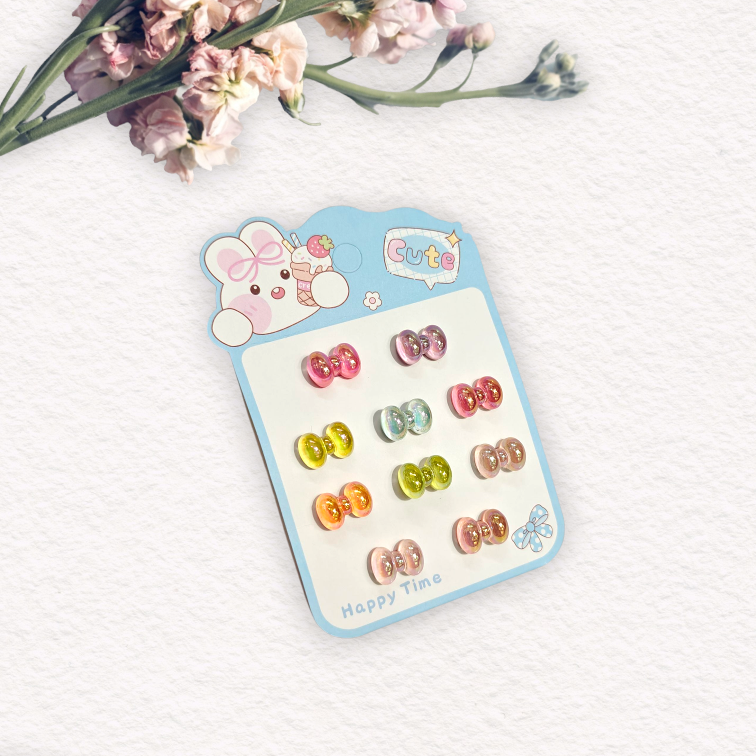 SHINY BOW APPLIQUE HAIR TIES PACK OF 10 - MULTI COLOR