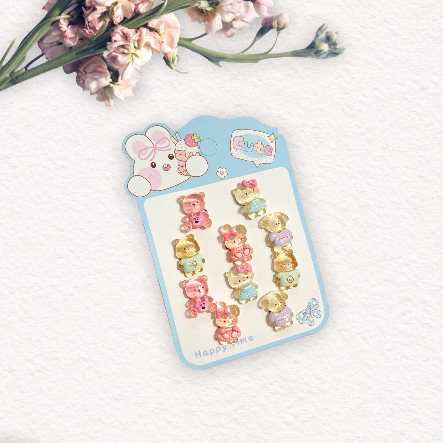 CUTE CARTOONS APPLIQUE HAIR TIES PACK OF 10 - MULTI COLOR