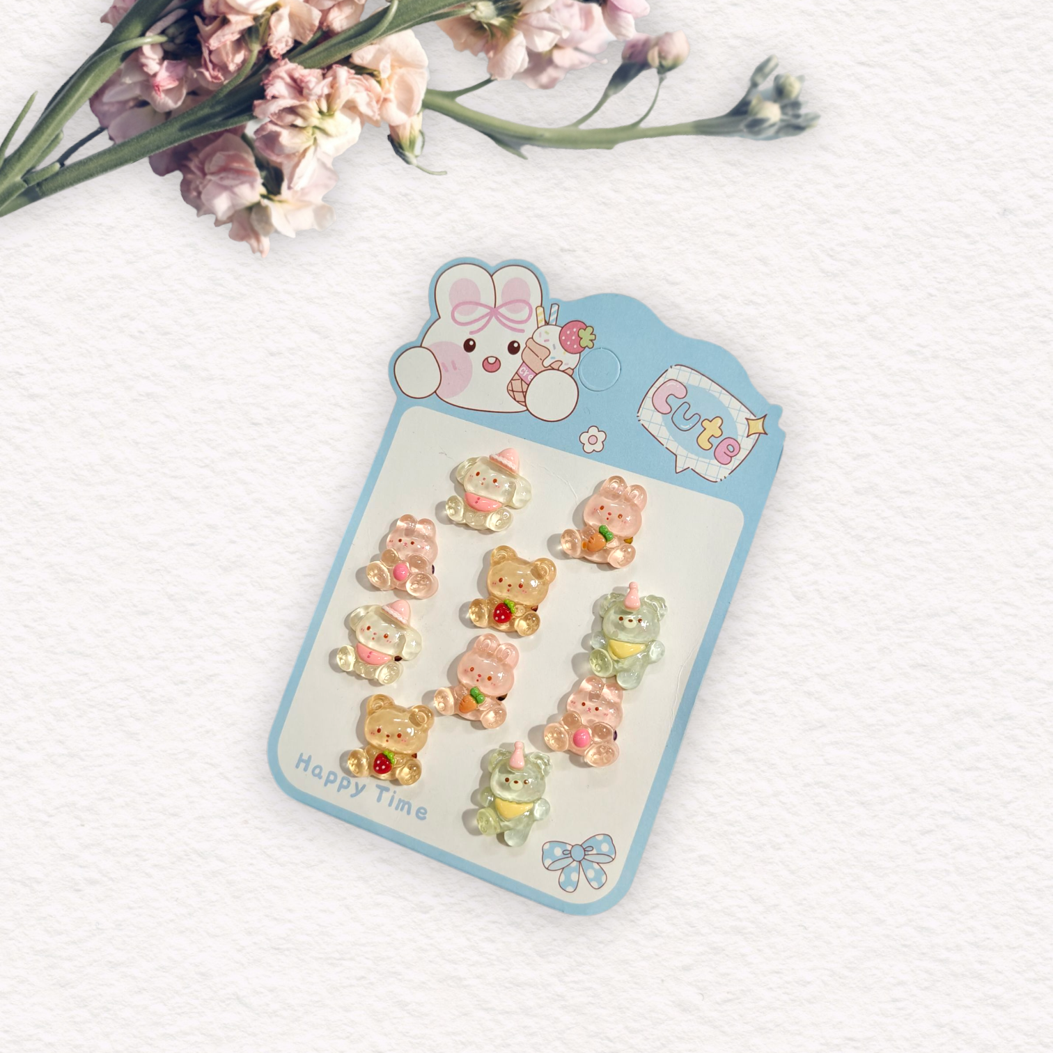 BUNNY RABBIT APPLIQUE HAIR TIES PACK OF 10 - MULTI COLOR