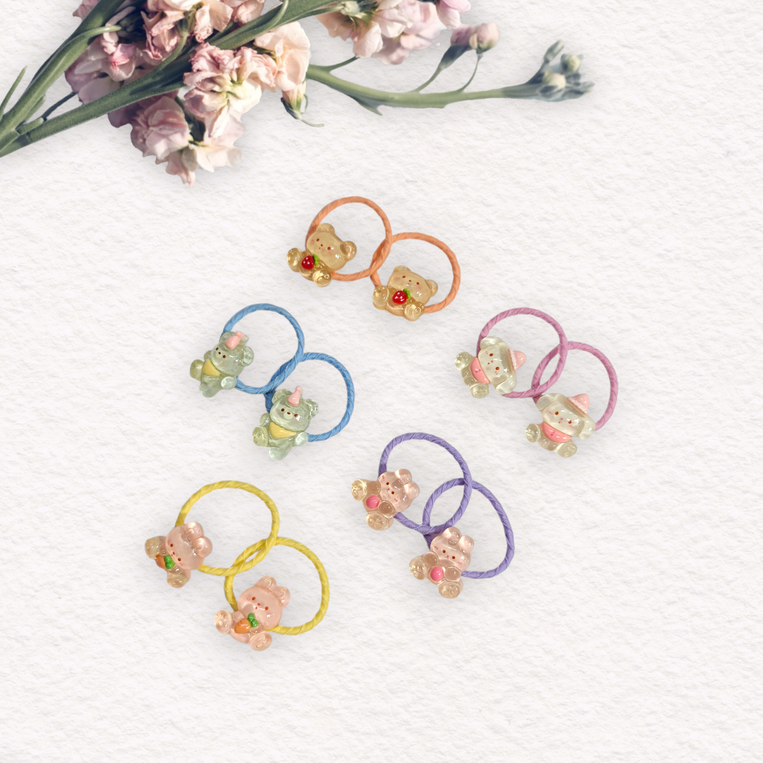 BUNNY RABBIT APPLIQUE HAIR TIES PACK OF 10 - MULTI COLOR