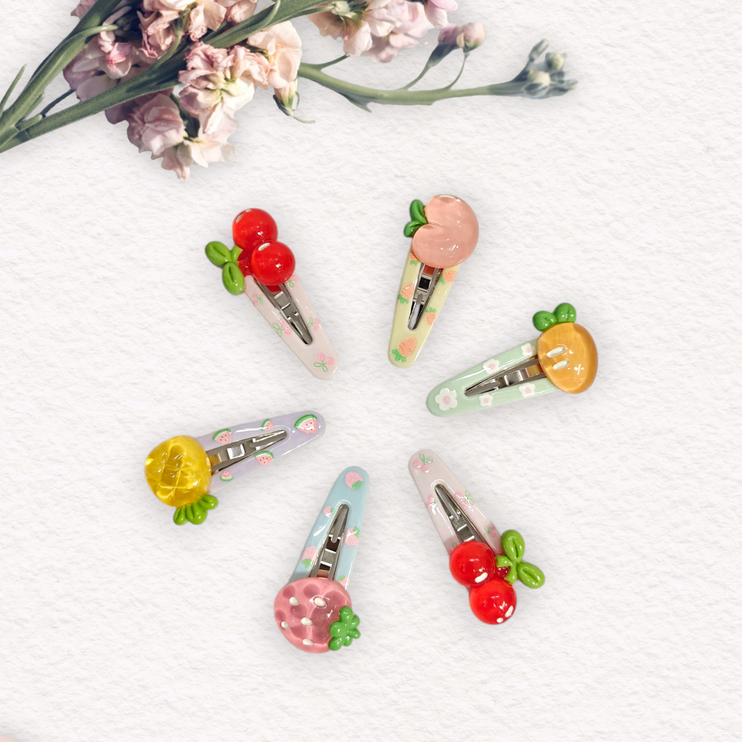 FRUIT APPLIQUE TIC TAC PINS PACK OF 6 - MULTI COLOR
