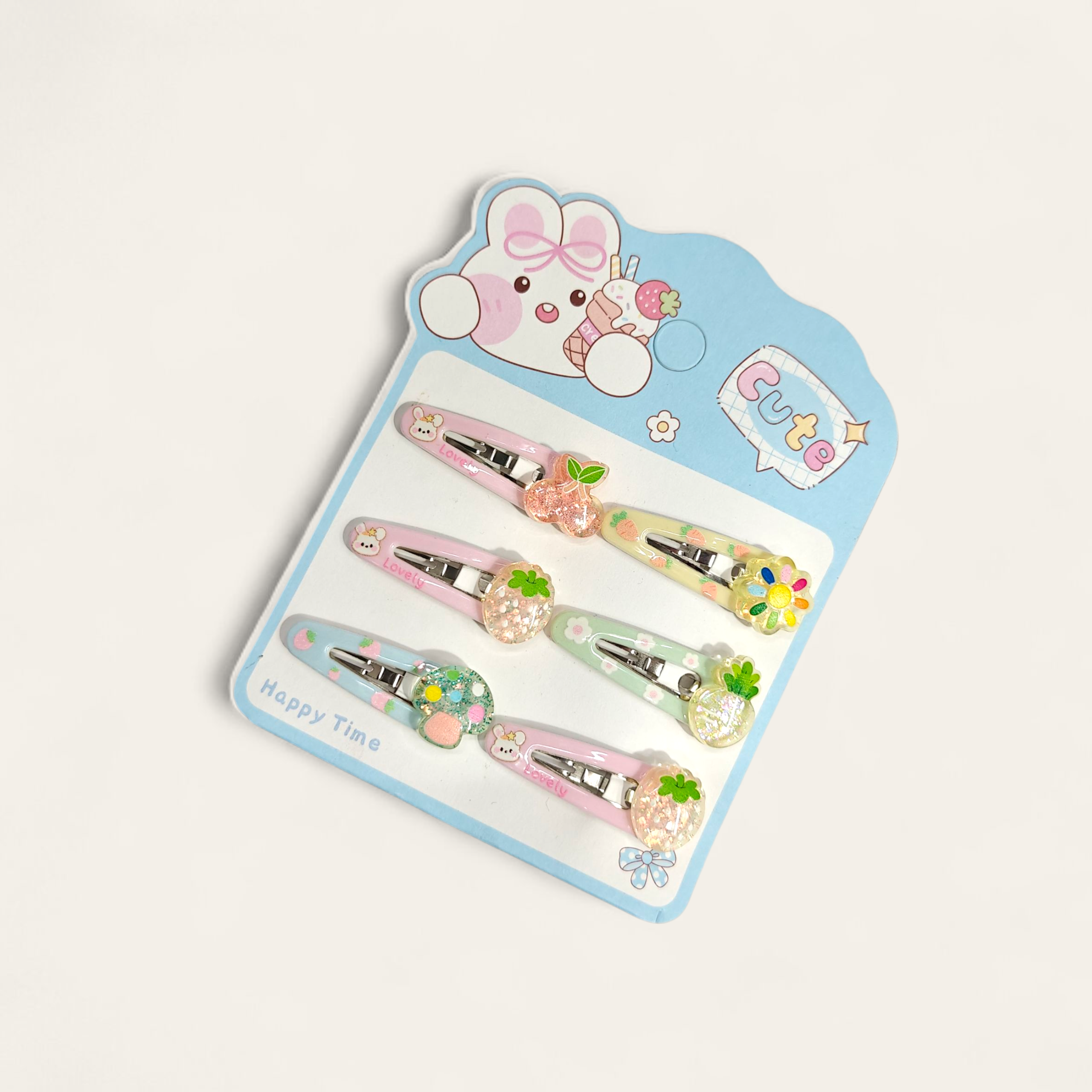 GLITTER DETAILED FRUIT APPLIQUE TIC TAC PINS PACK OF 6 - MULTI COLOR