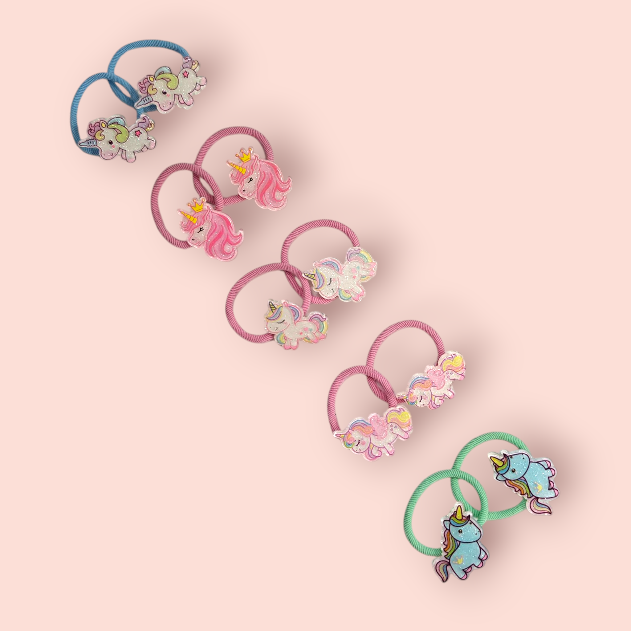 UNICORN APPLIQUE HAIR TIES PACK OF 10 - MULTI COLOR