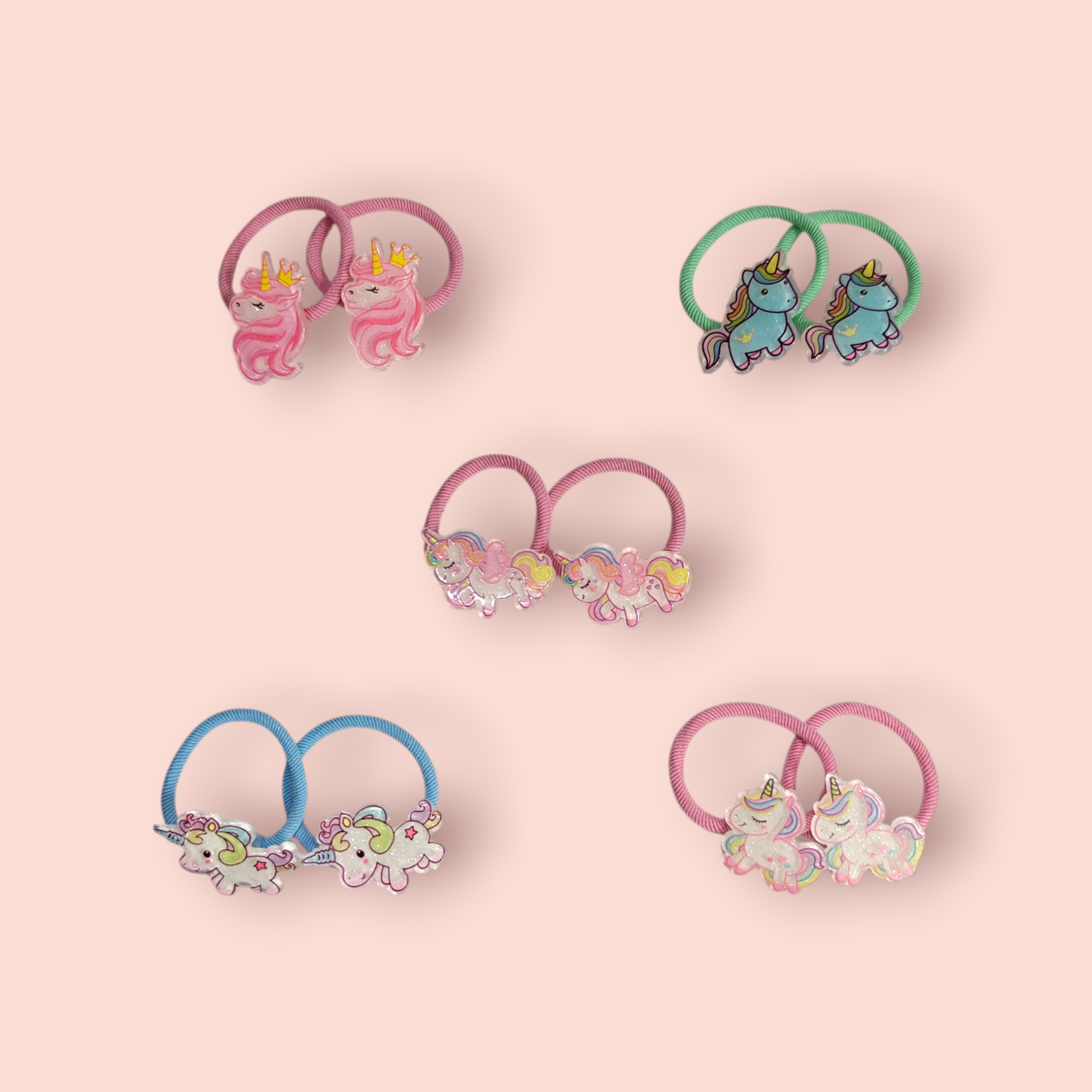 UNICORN APPLIQUE HAIR TIES PACK OF 10 - MULTI COLOR
