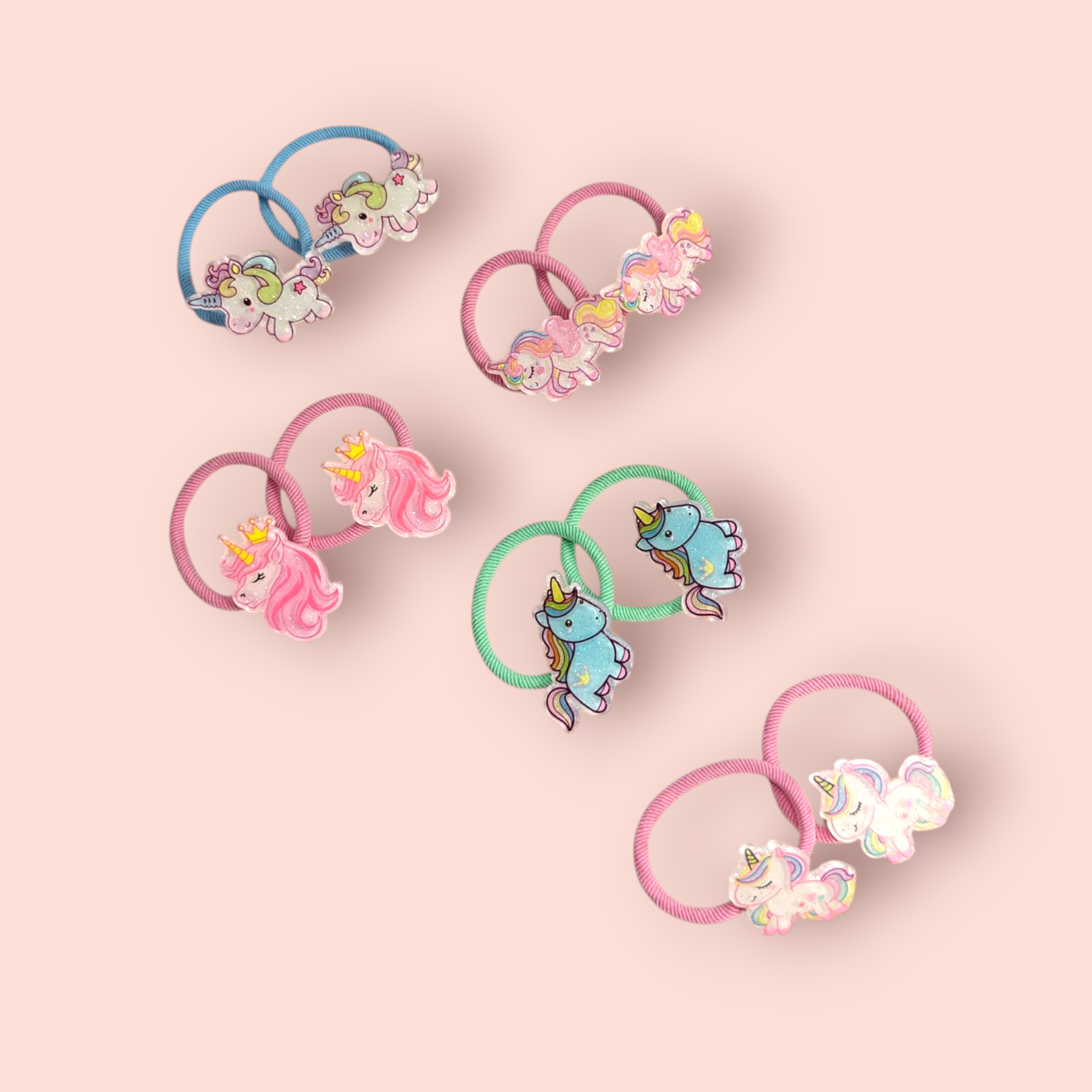 UNICORN APPLIQUE HAIR TIES PACK OF 10 - MULTI COLOR