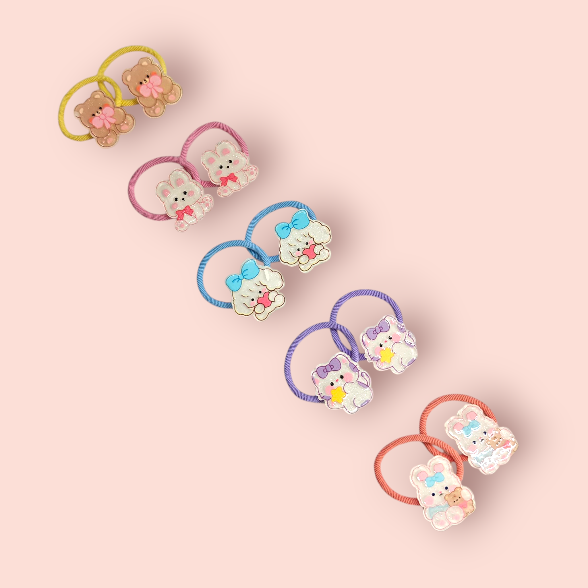 CARTOONS APPLIQUE HAIR TIES PACK OF 10 - MULTI COLOR