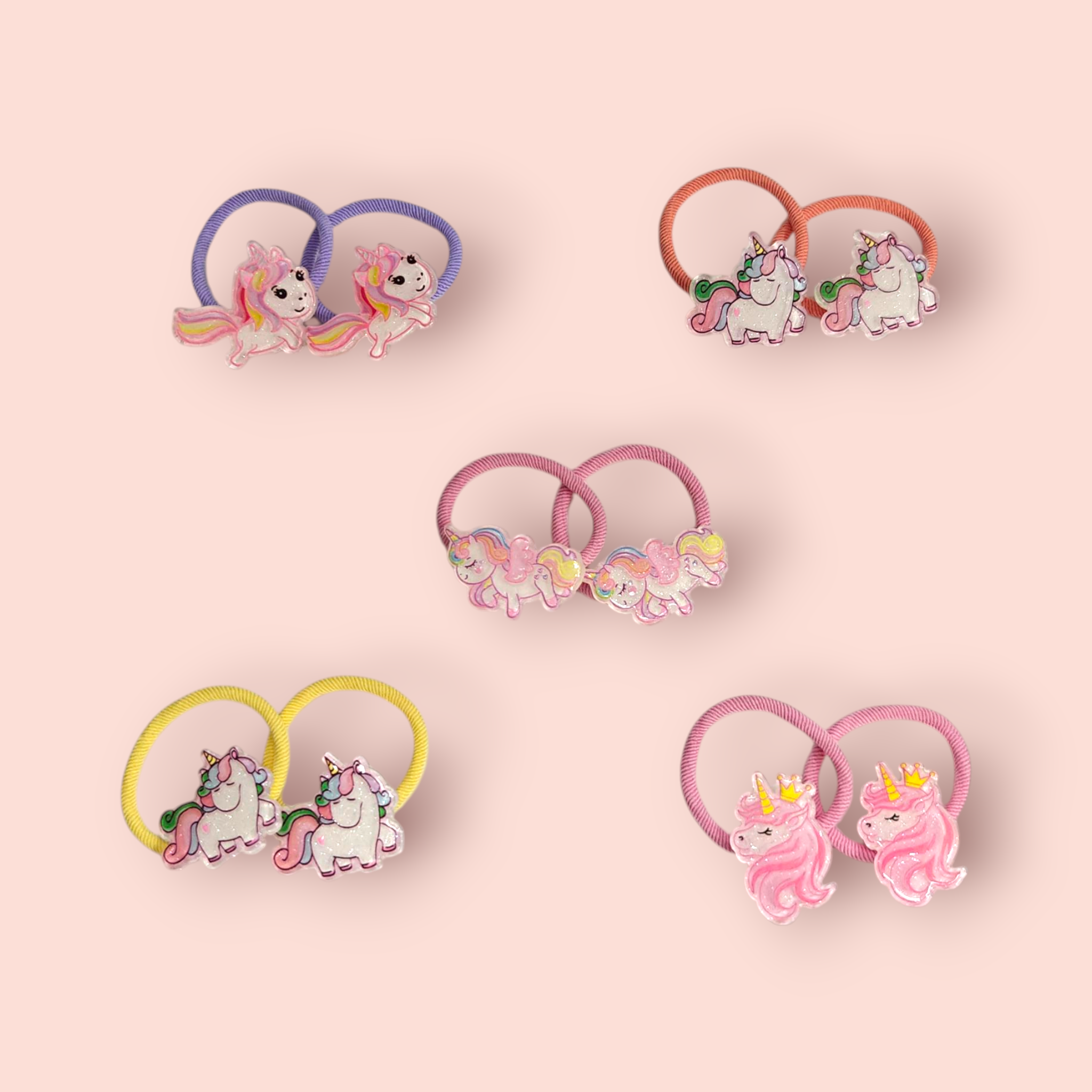 UNICORN APPLIQUE HAIR TIES PACK OF 10 - MULTI COLOR