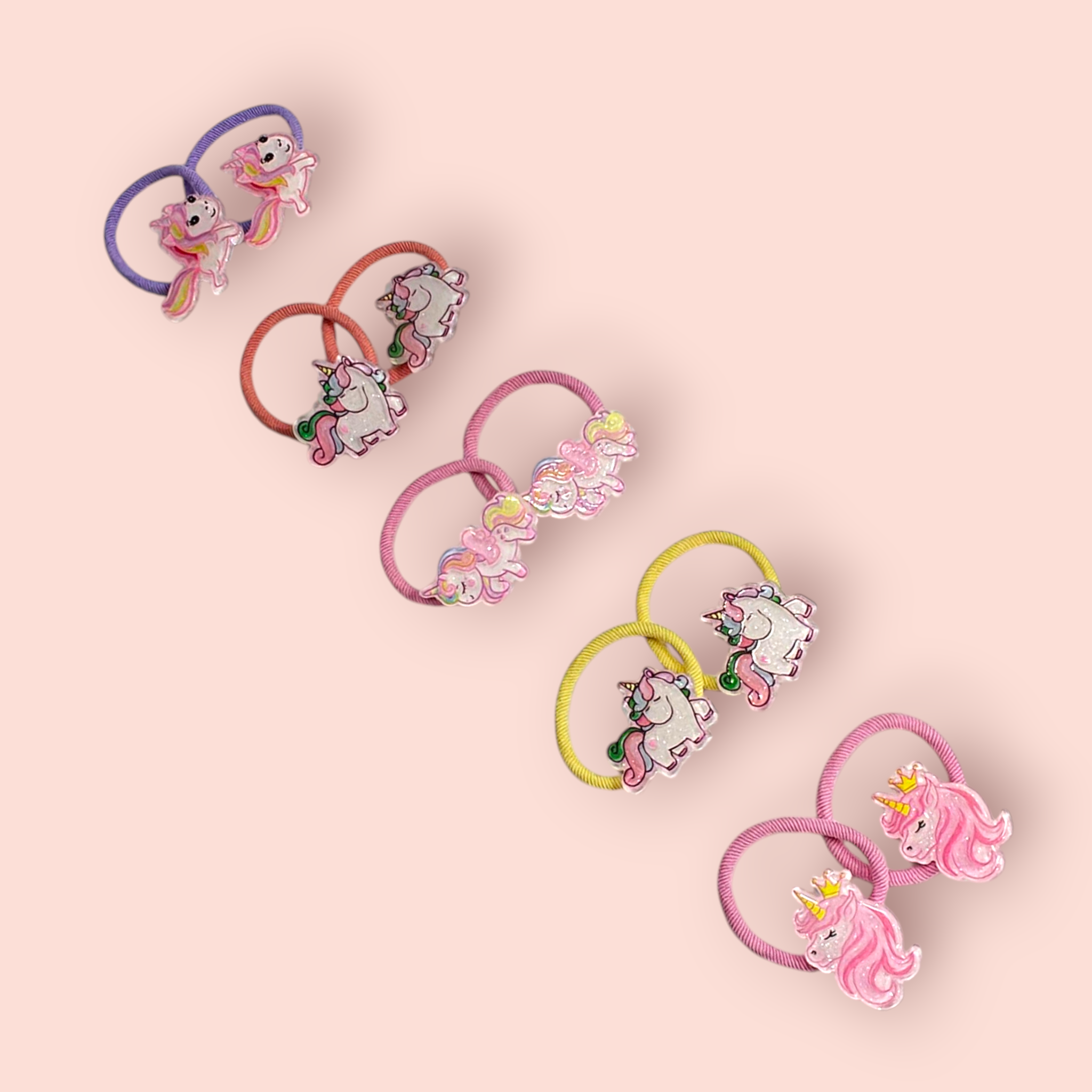 UNICORN APPLIQUE HAIR TIES PACK OF 10 - MULTI COLOR