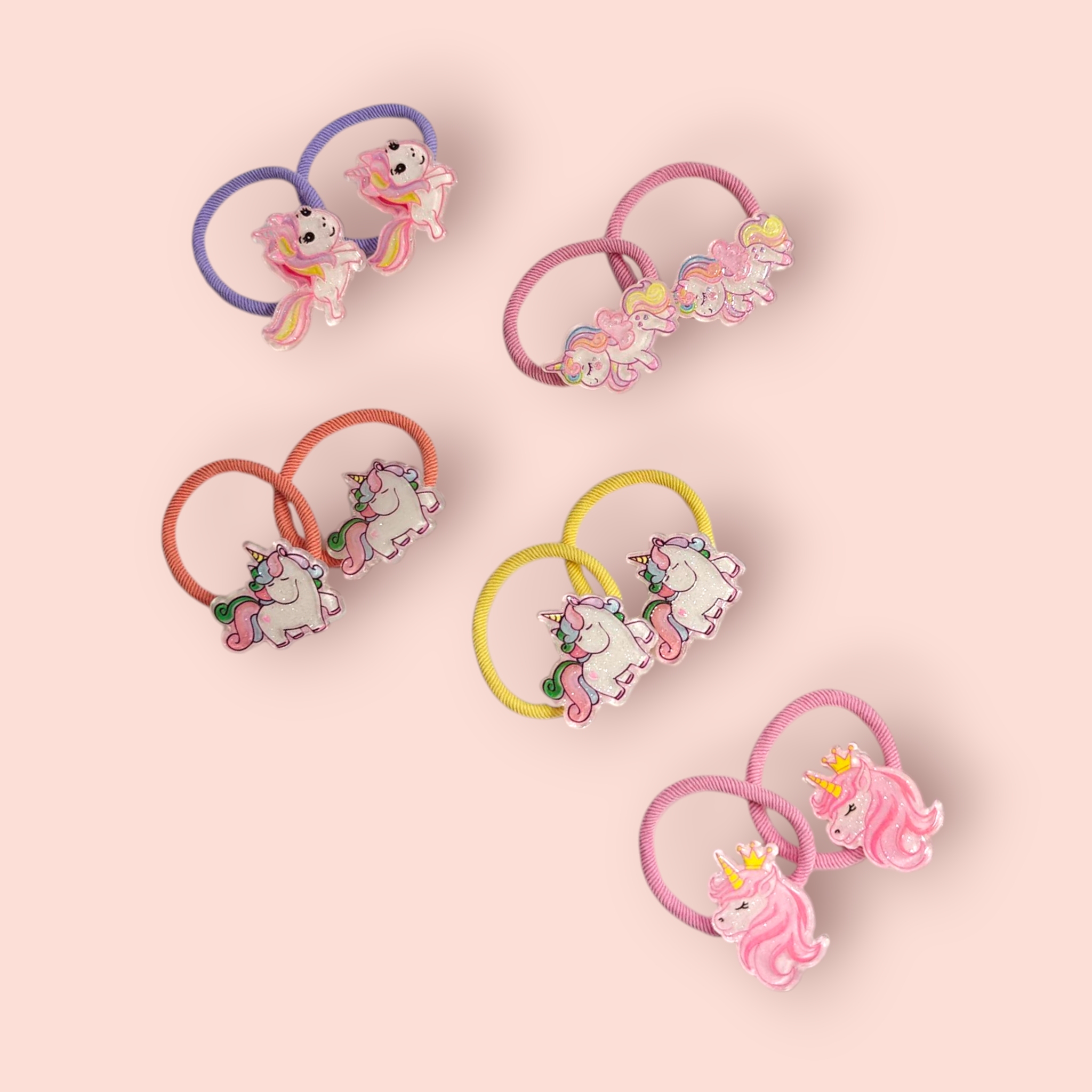 UNICORN APPLIQUE HAIR TIES PACK OF 10 - MULTI COLOR