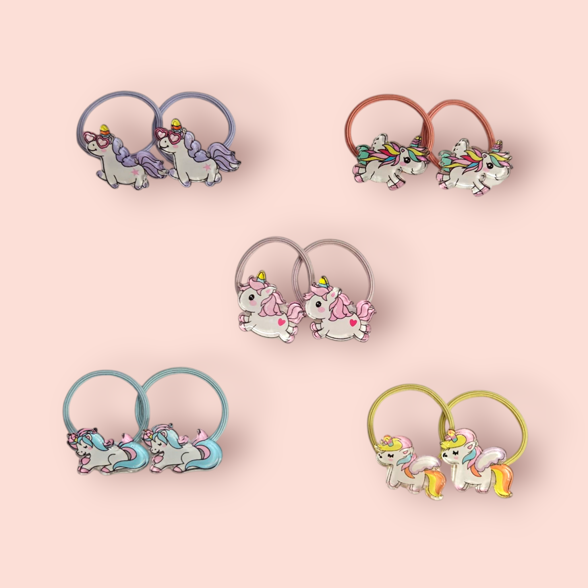 UNICORN APPLIQUE HAIR TIES PACK OF 10 - MULTI COLOR