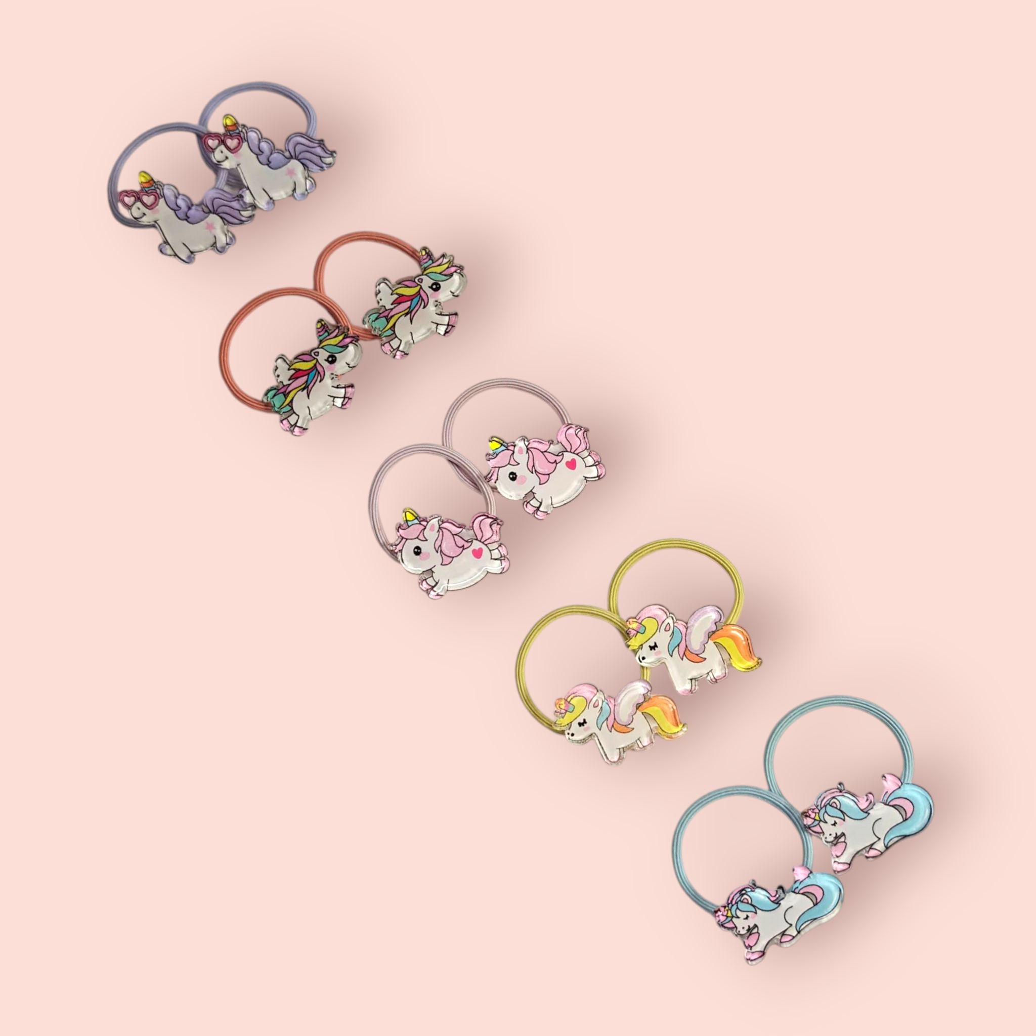 UNICORN APPLIQUE HAIR TIES PACK OF 10 - MULTI COLOR