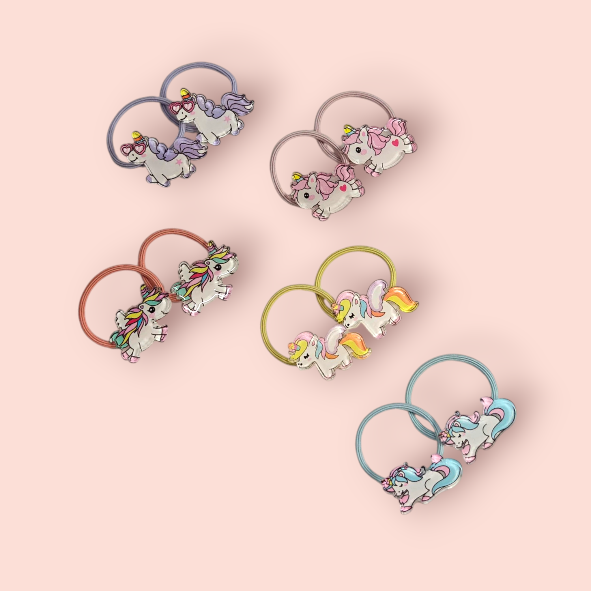 UNICORN APPLIQUE HAIR TIES PACK OF 10 - MULTI COLOR