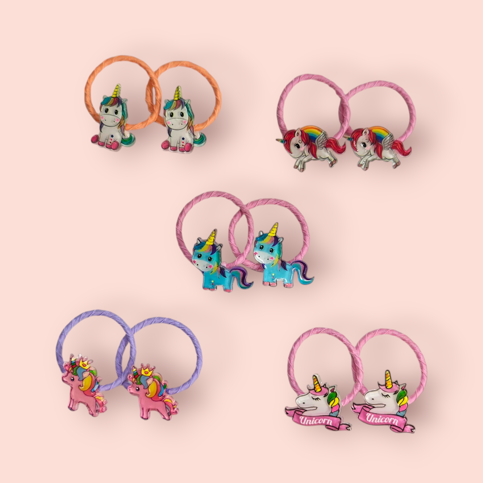 UNICORN APPLIQUE HAIR TIES PACK OF 10 - MULTI COLOR