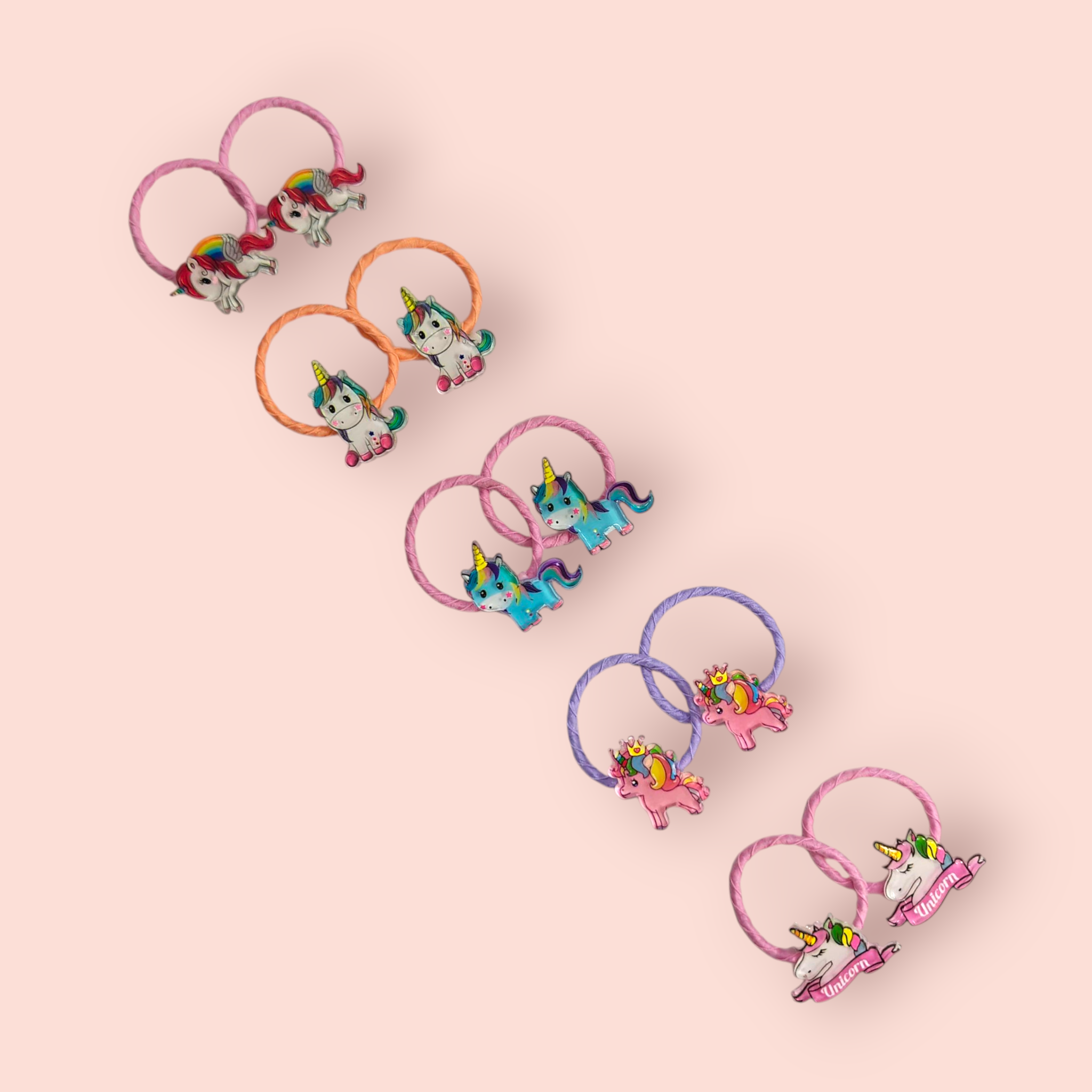 UNICORN APPLIQUE HAIR TIES PACK OF 10 - MULTI COLOR