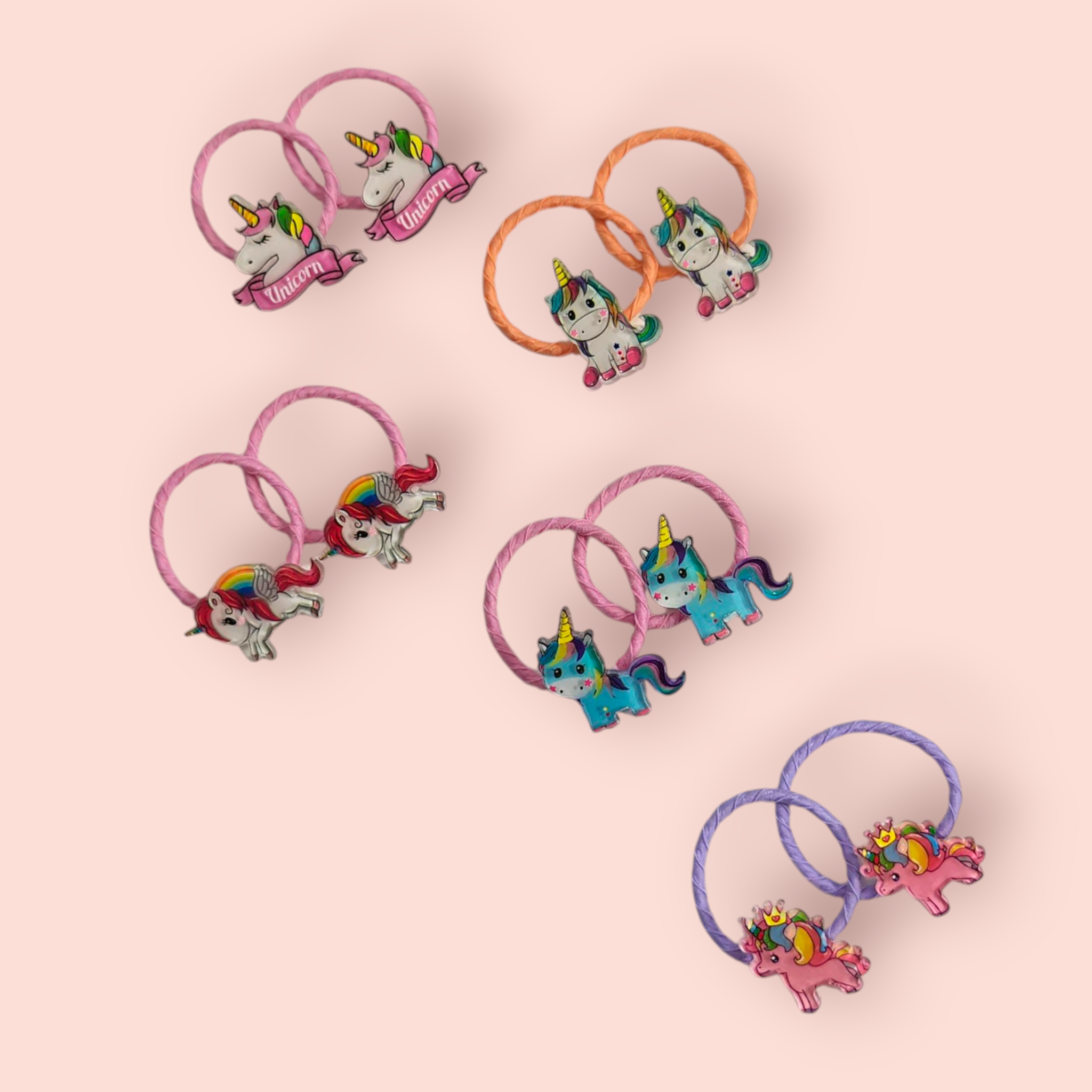 UNICORN APPLIQUE HAIR TIES PACK OF 10 - MULTI COLOR