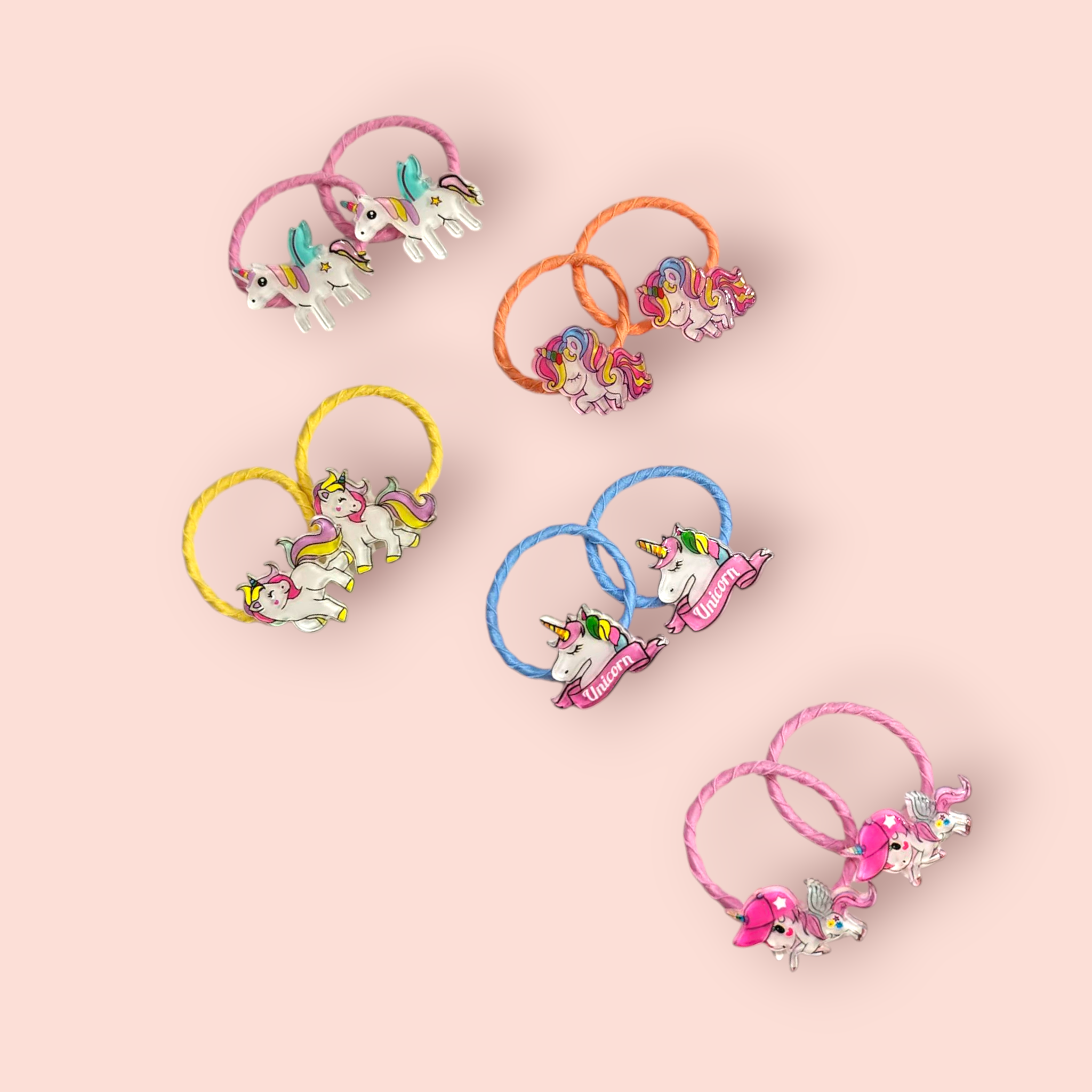 UNICORN APPLIQUE HAIR TIES PACK OF 10 - MULTI COLOR