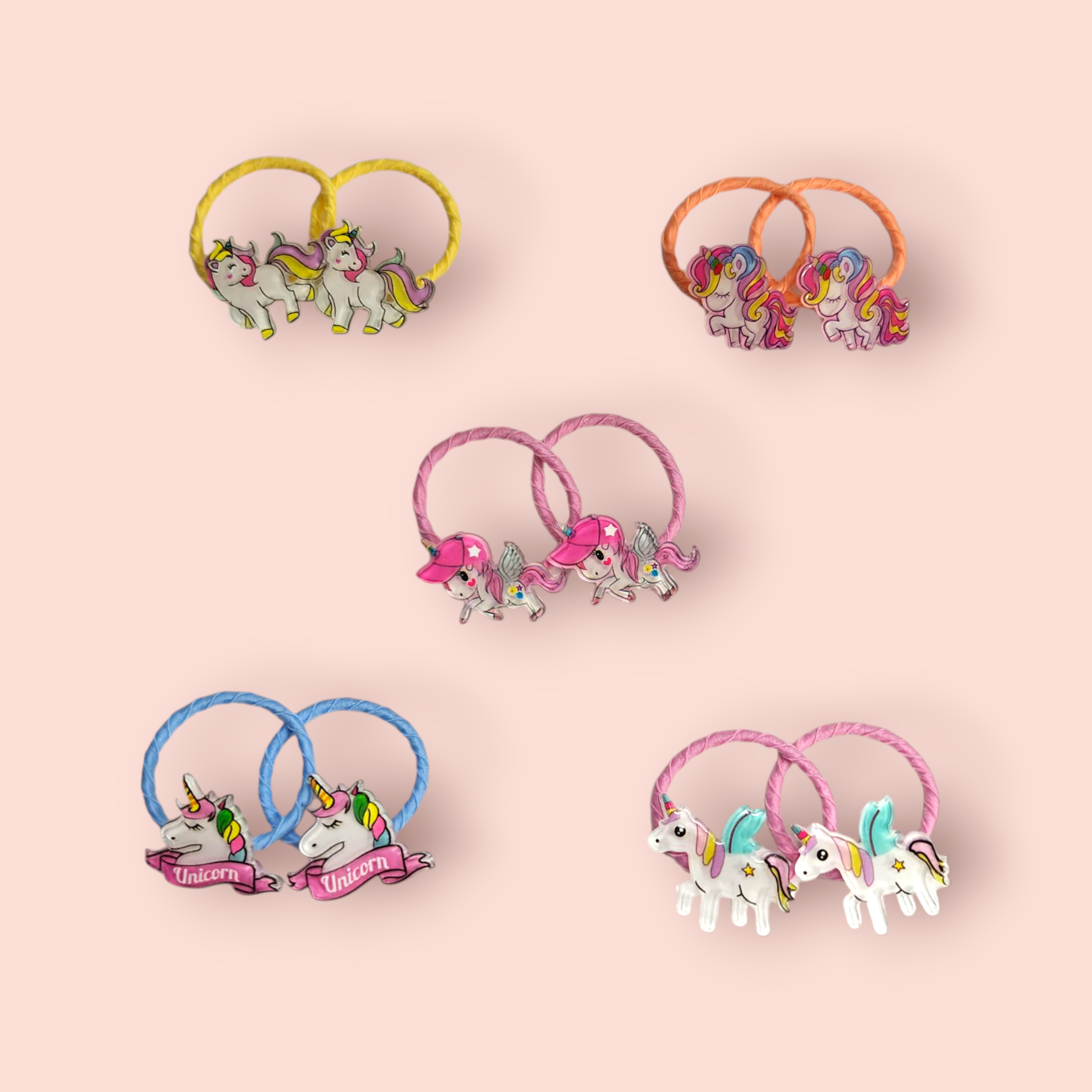 UNICORN APPLIQUE HAIR TIES PACK OF 10 - MULTI COLOR