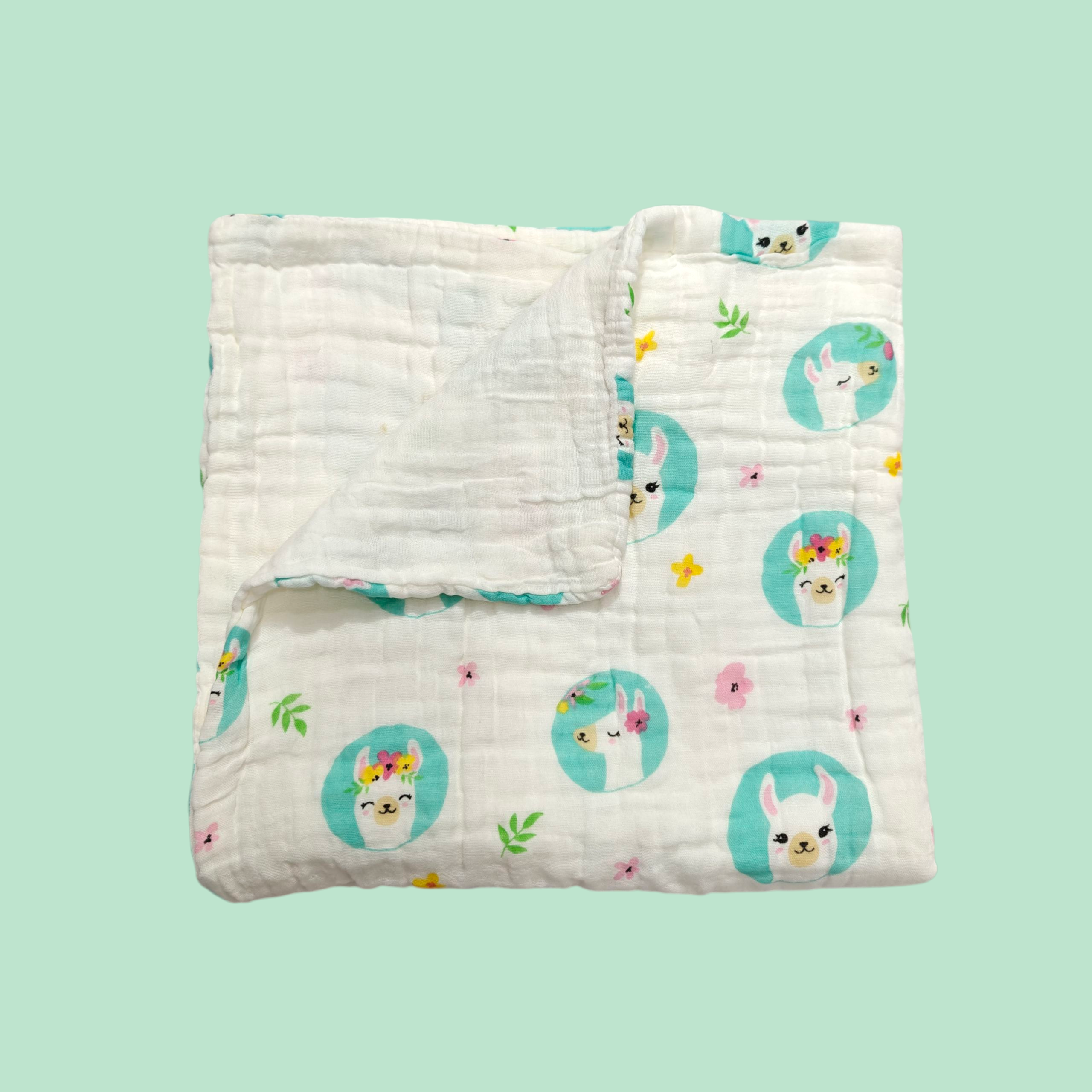 ANIMAL PRINT DOUBLE LAYER MUSLIN TOWEL LARGE - WHITE & GREEN
