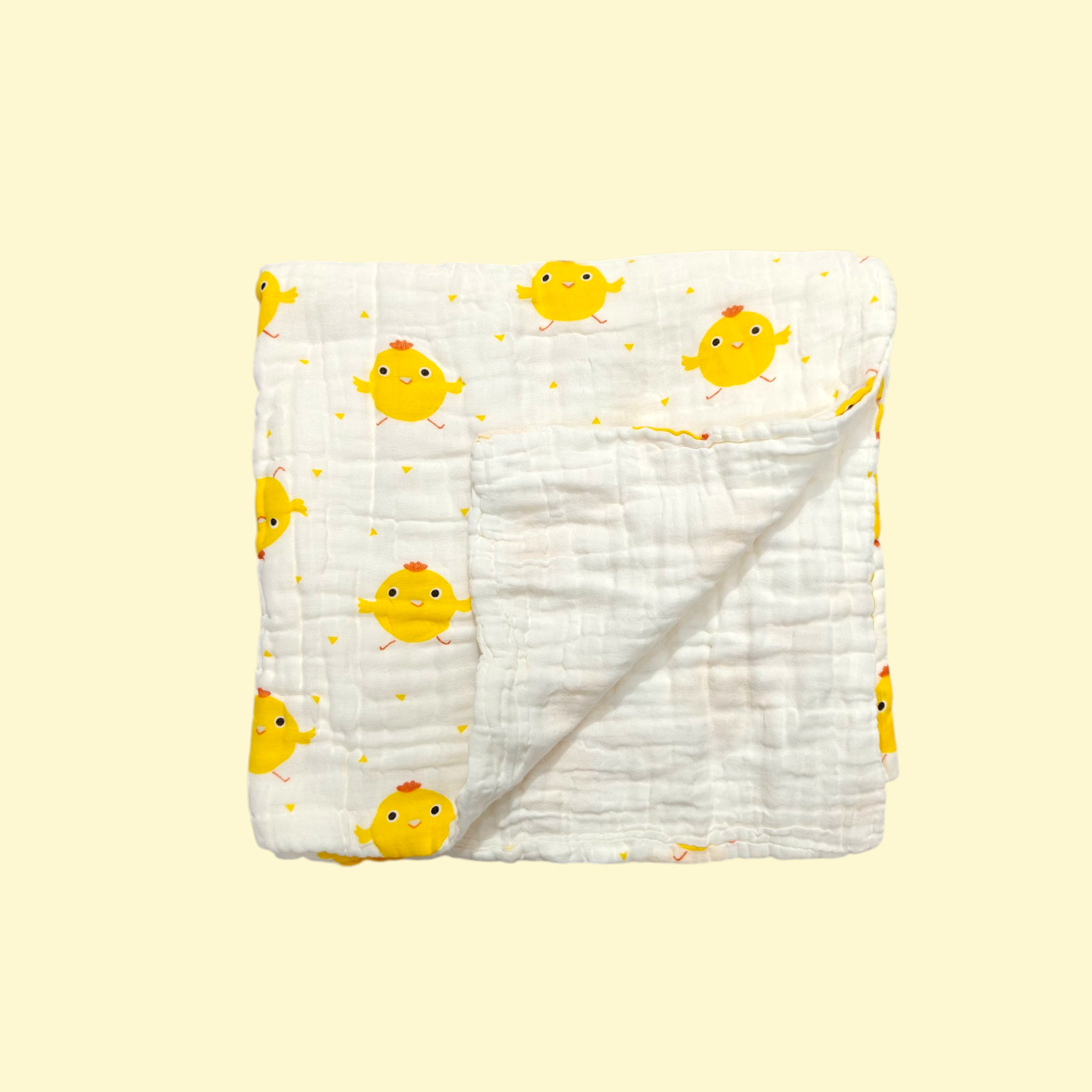 DUCK PRINT DOUBLE LAYER MUSLIN TOWEL LARGE - WHITE & YELLOW