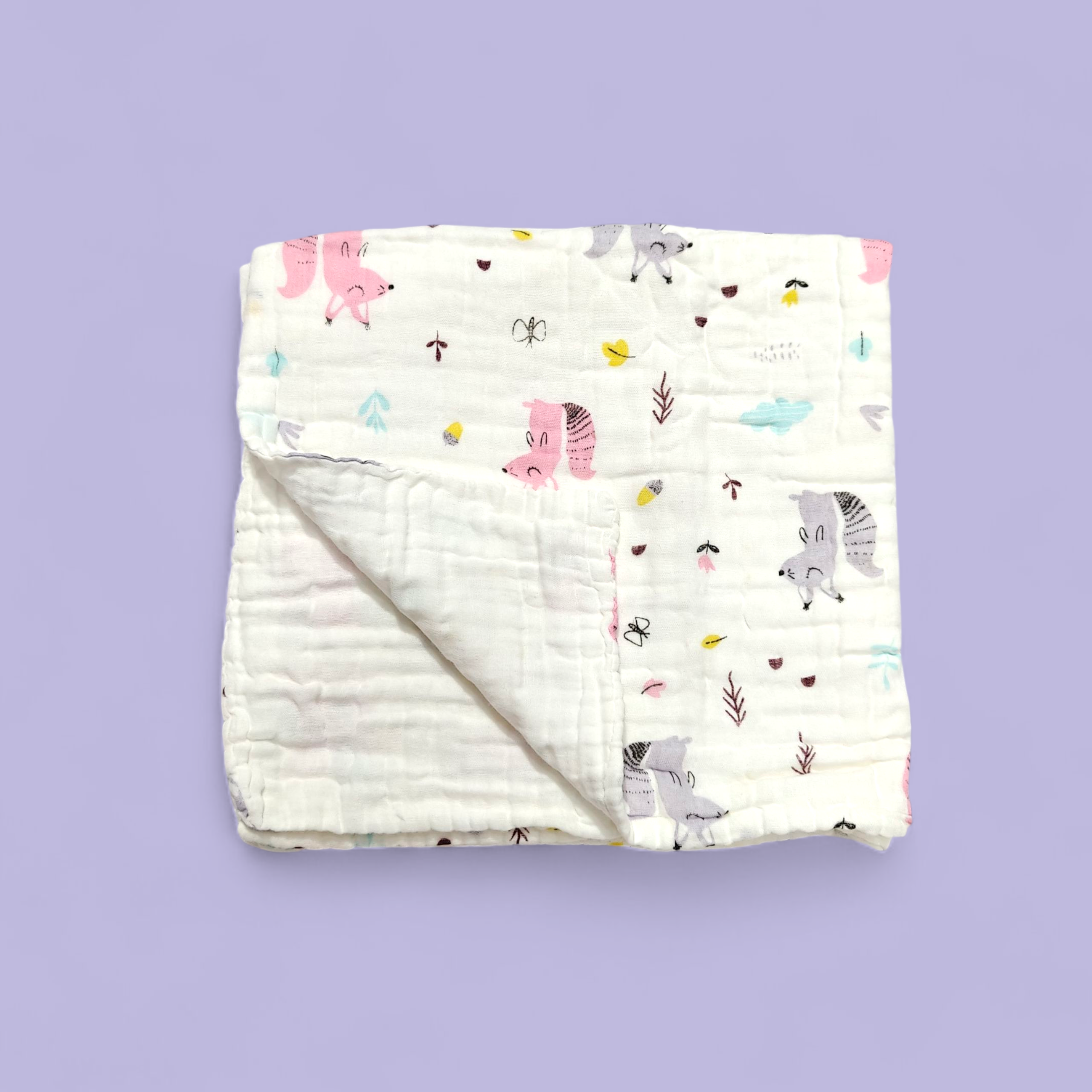 ANIMAL PRINT DOUBLE LAYER MUSLIN TOWEL LARGE - WHITE & PINK