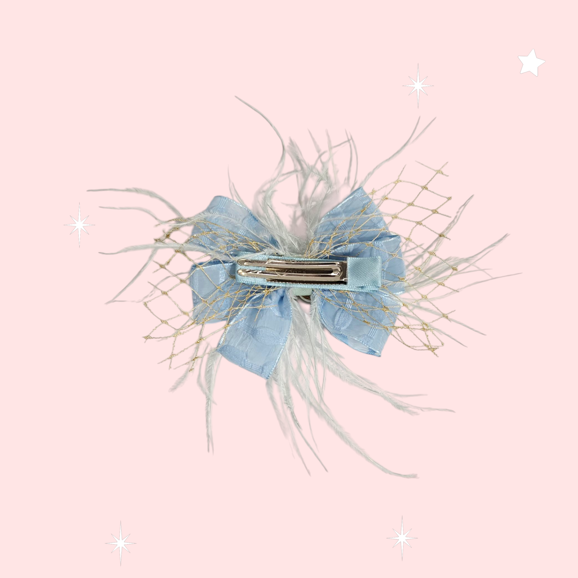 BUTTERFLY & FEATHERS APPLIQUE BIG BOW HAIR PINS
