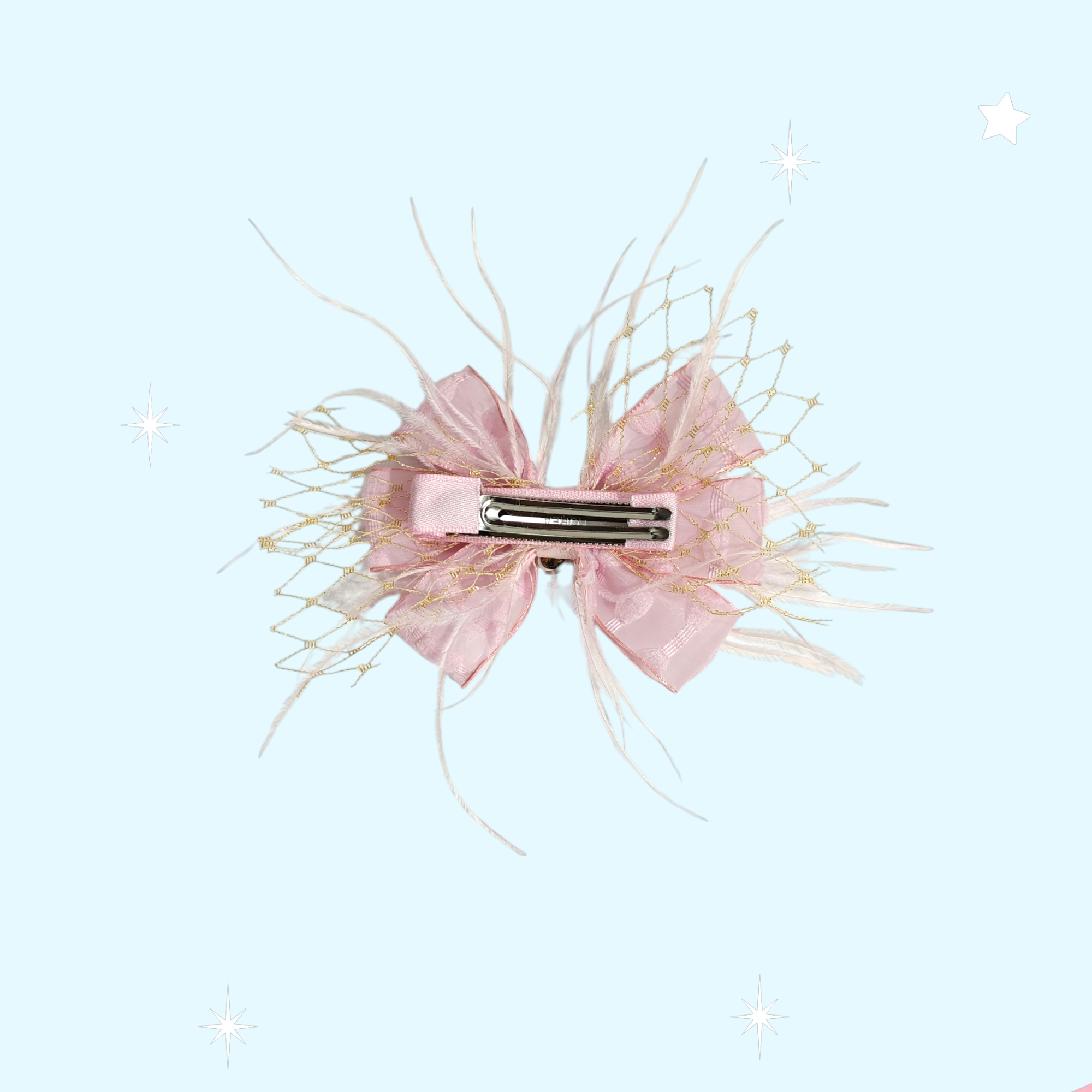 BUTTERFLY & FEATHERS APPLIQUE BIG BOW HAIR PINS
