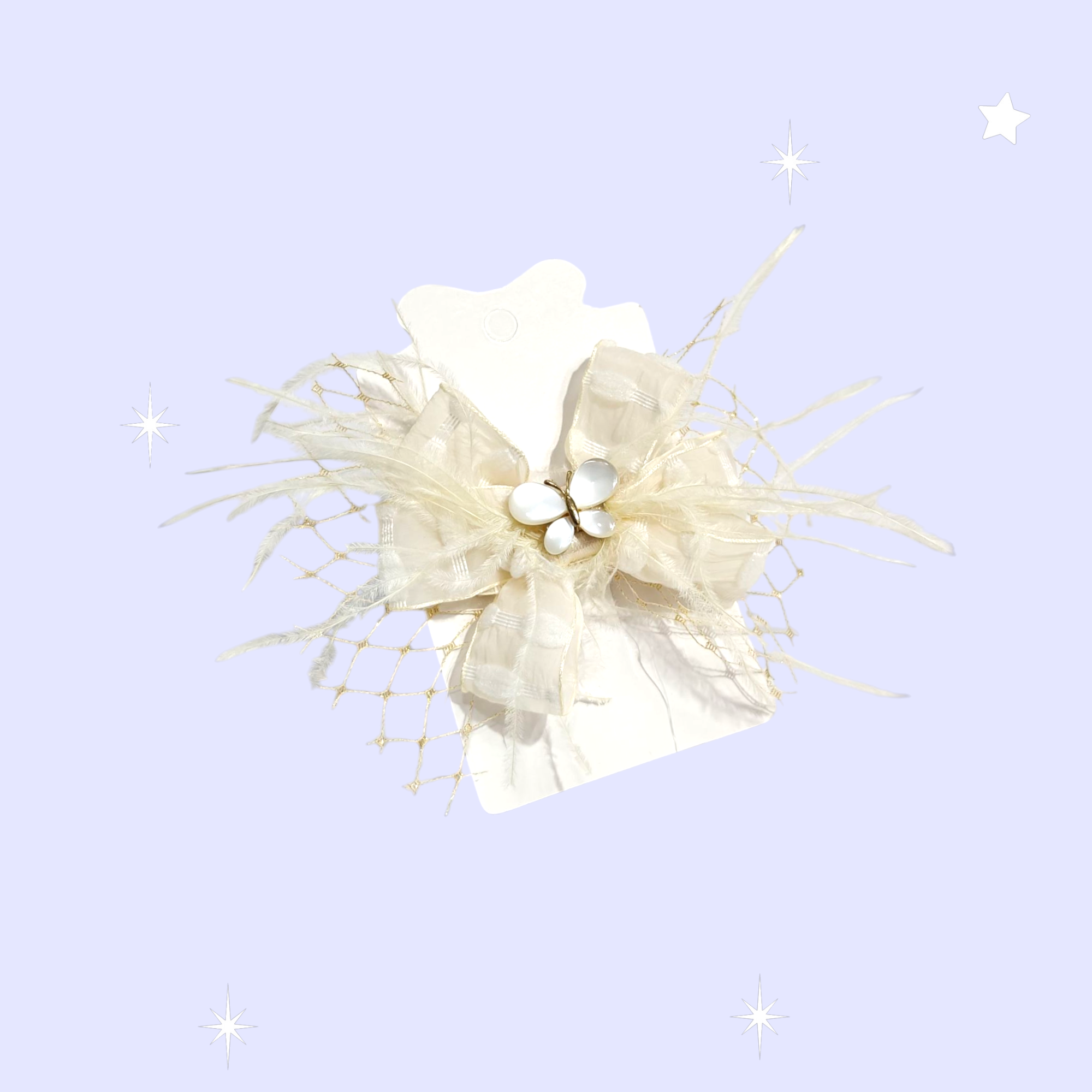 BUTTERFLY & FEATHERS APPLIQUE BIG BOW HAIR PINS