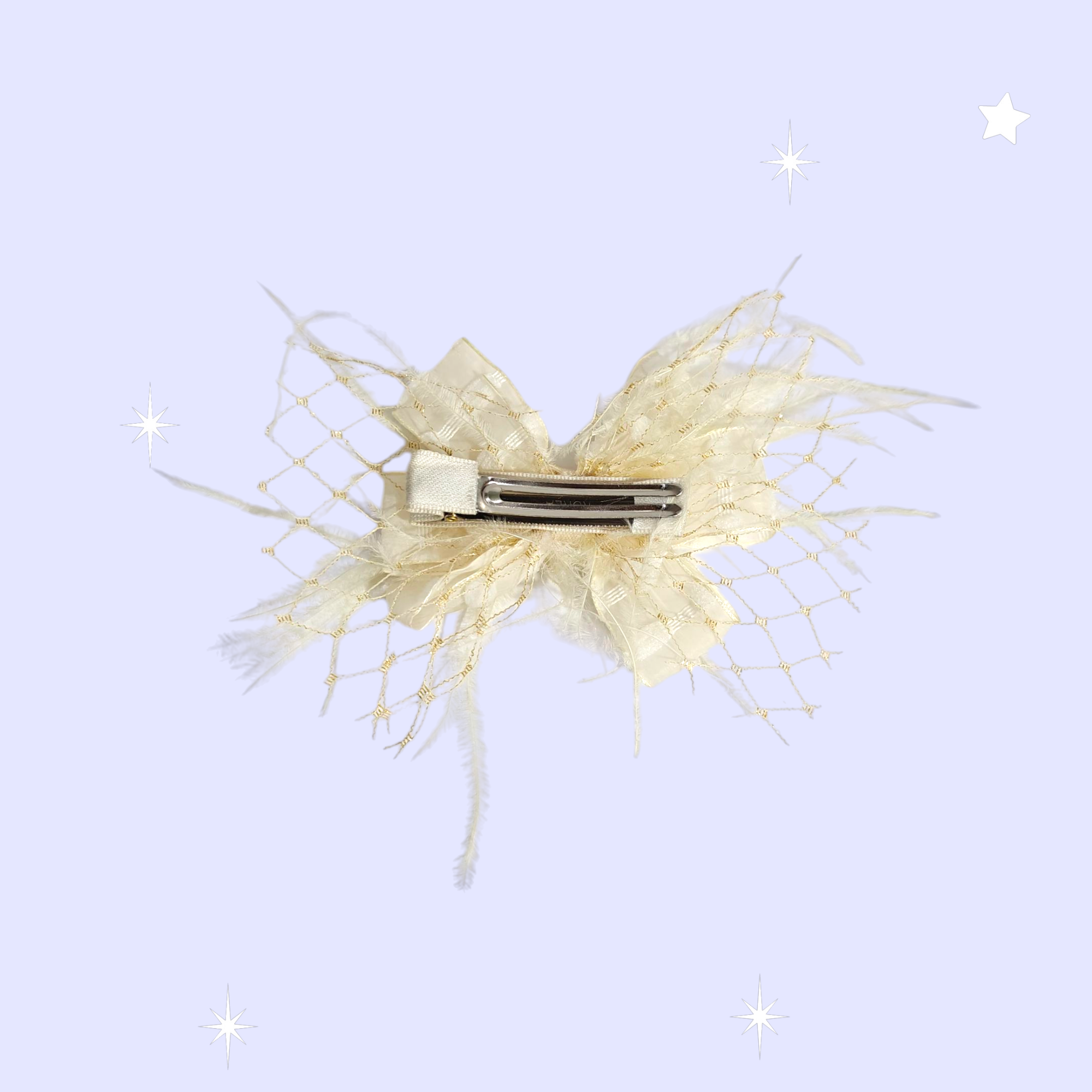 BUTTERFLY & FEATHERS APPLIQUE BIG BOW HAIR PINS