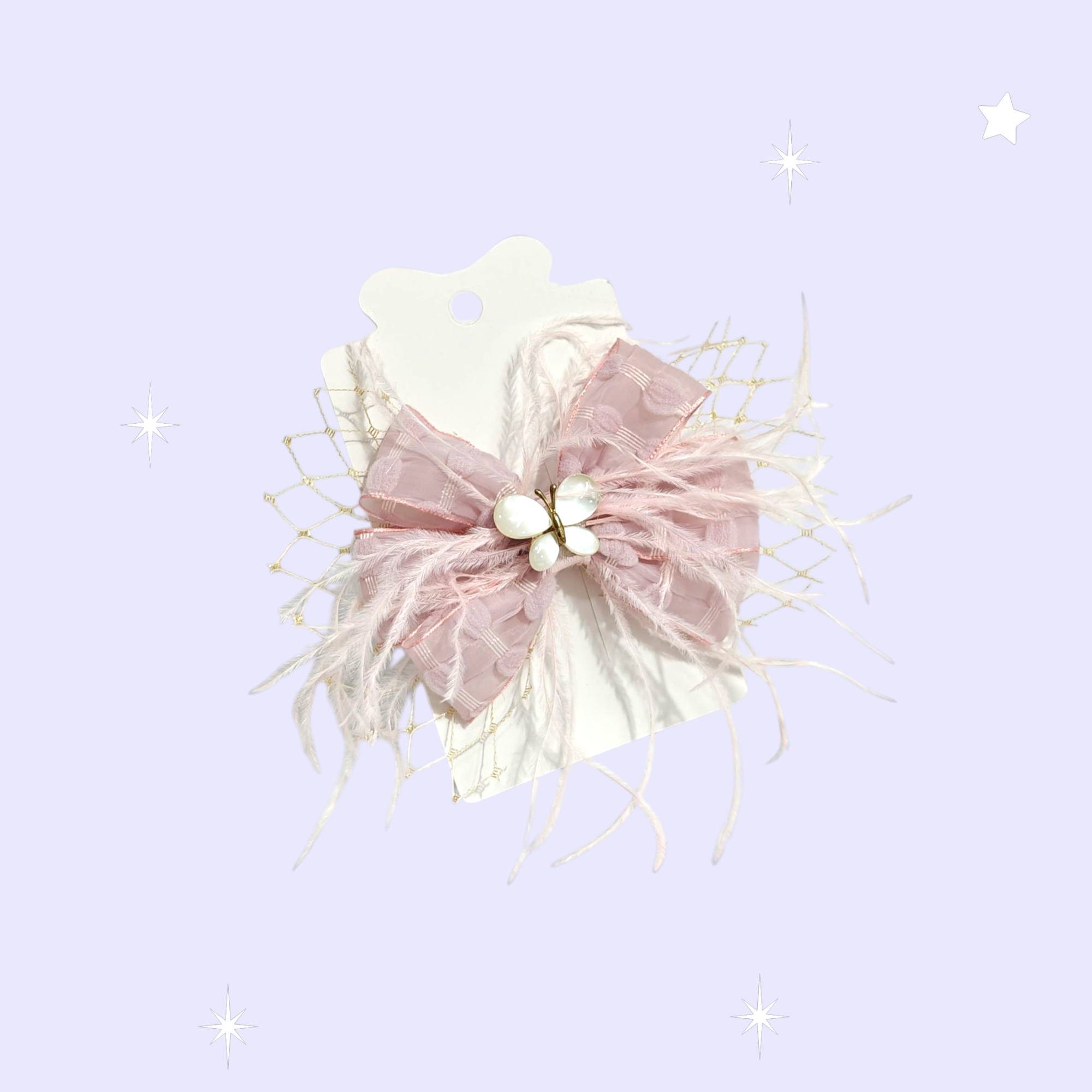 BUTTERFLY & FEATHERS APPLIQUE BIG BOW HAIR PINS
