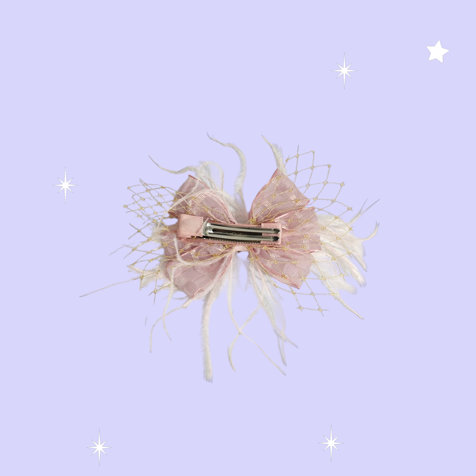 BUTTERFLY & FEATHERS APPLIQUE BIG BOW HAIR PINS