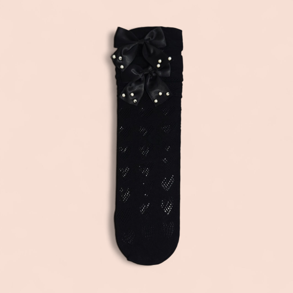 BOW & PEARL APPLIQUE KNEE LENGTH SOCKS