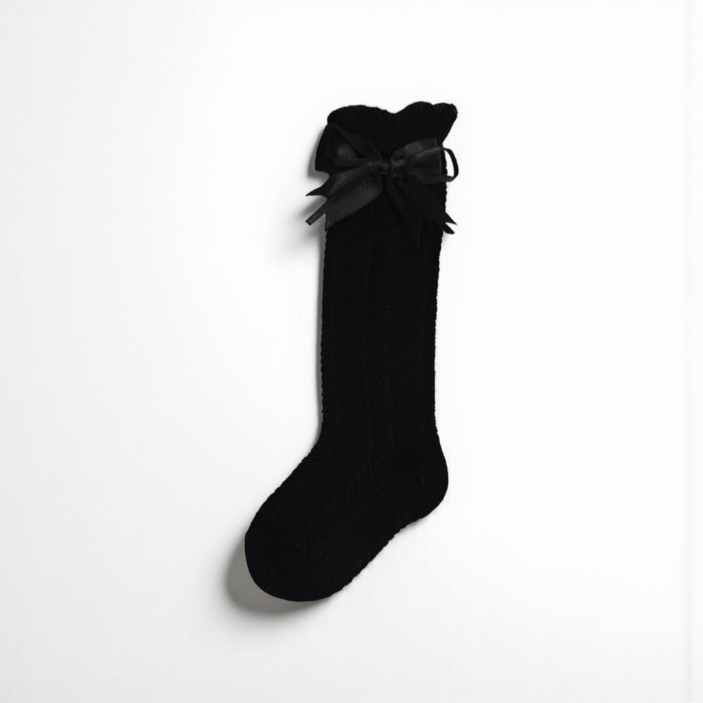 SATIN BOW & KNOT APPLIQUE KNEE LENGTH SOCKS