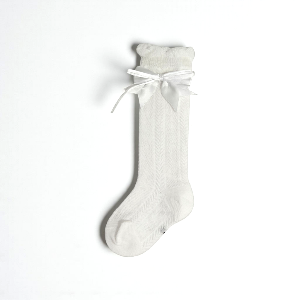 SATIN BOW & KNOT APPLIQUE KNEE LENGTH SOCKS
