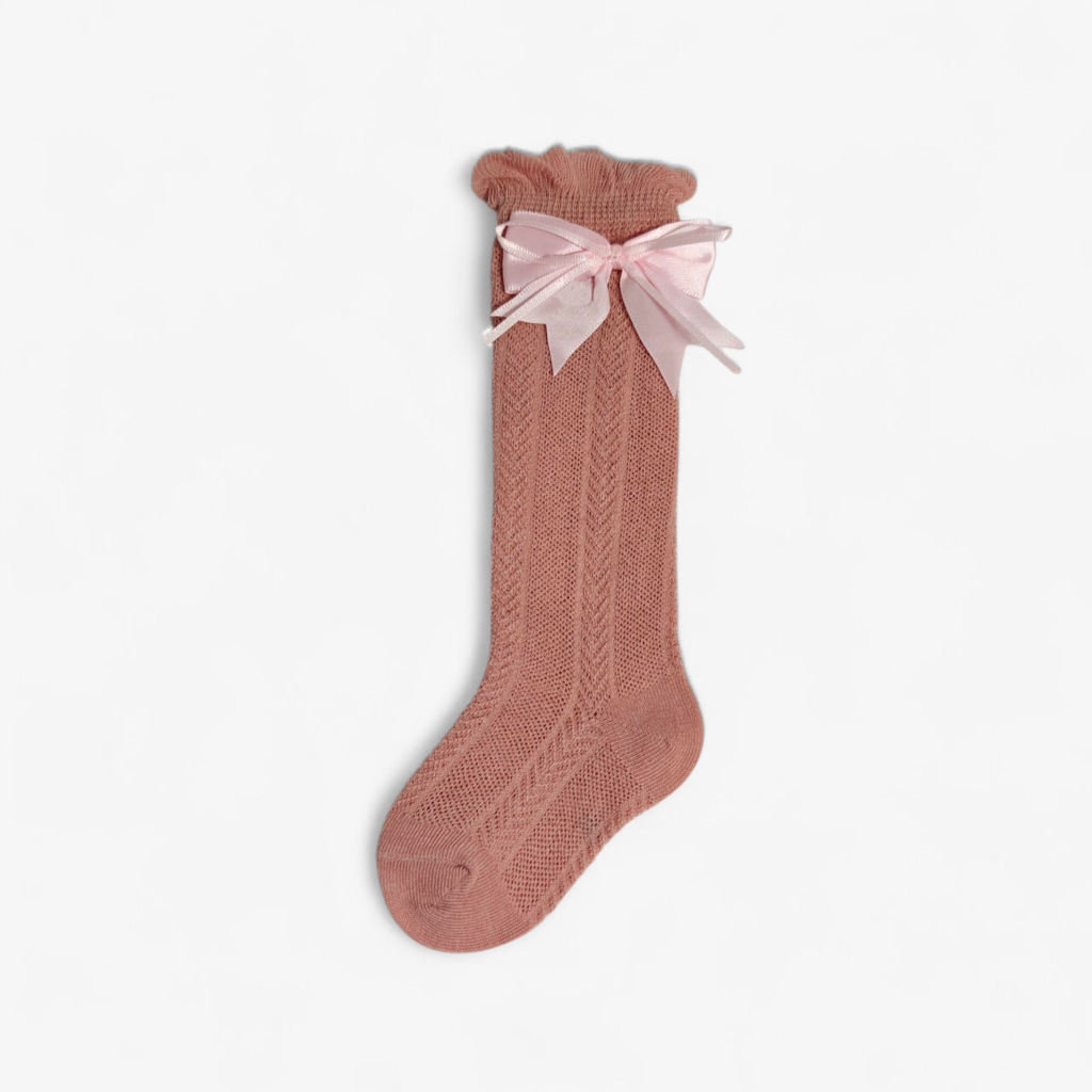 SATIN BOW & KNOT APPLIQUE KNEE LENGTH SOCKS