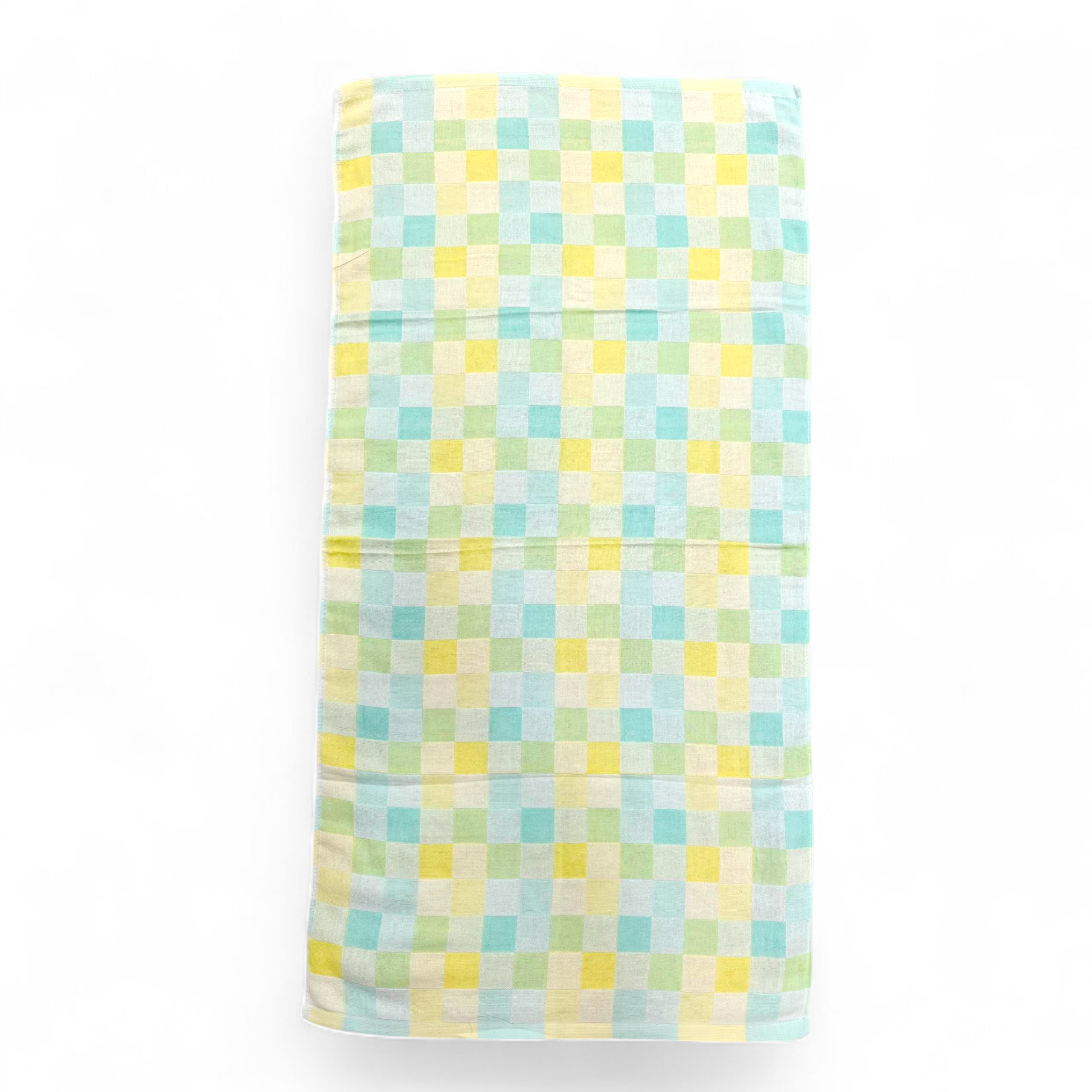 CHECKERED PRINT MUSLIN TOWEL LARGE - GREEN & YELLOW