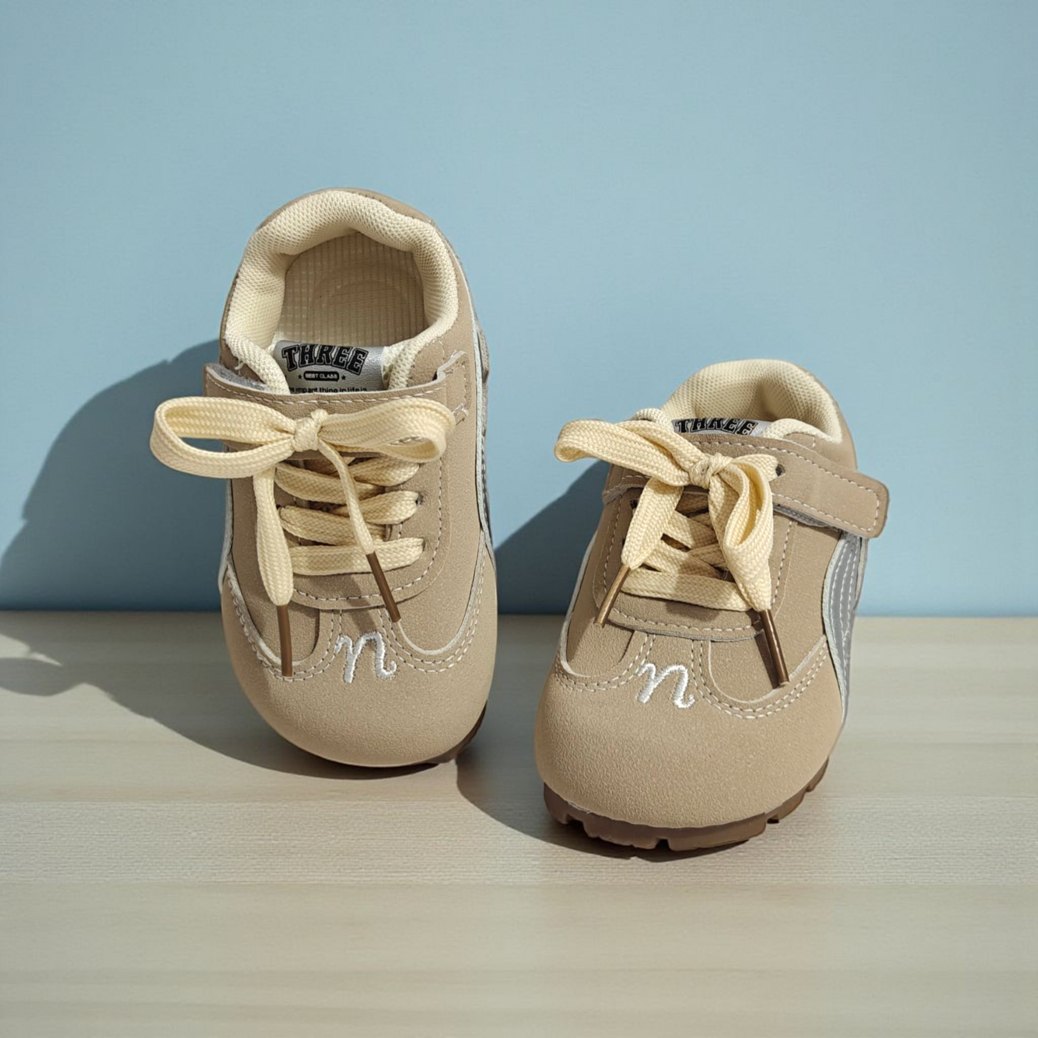 DUAL COLOR VELCRO SHOES - BEIGE