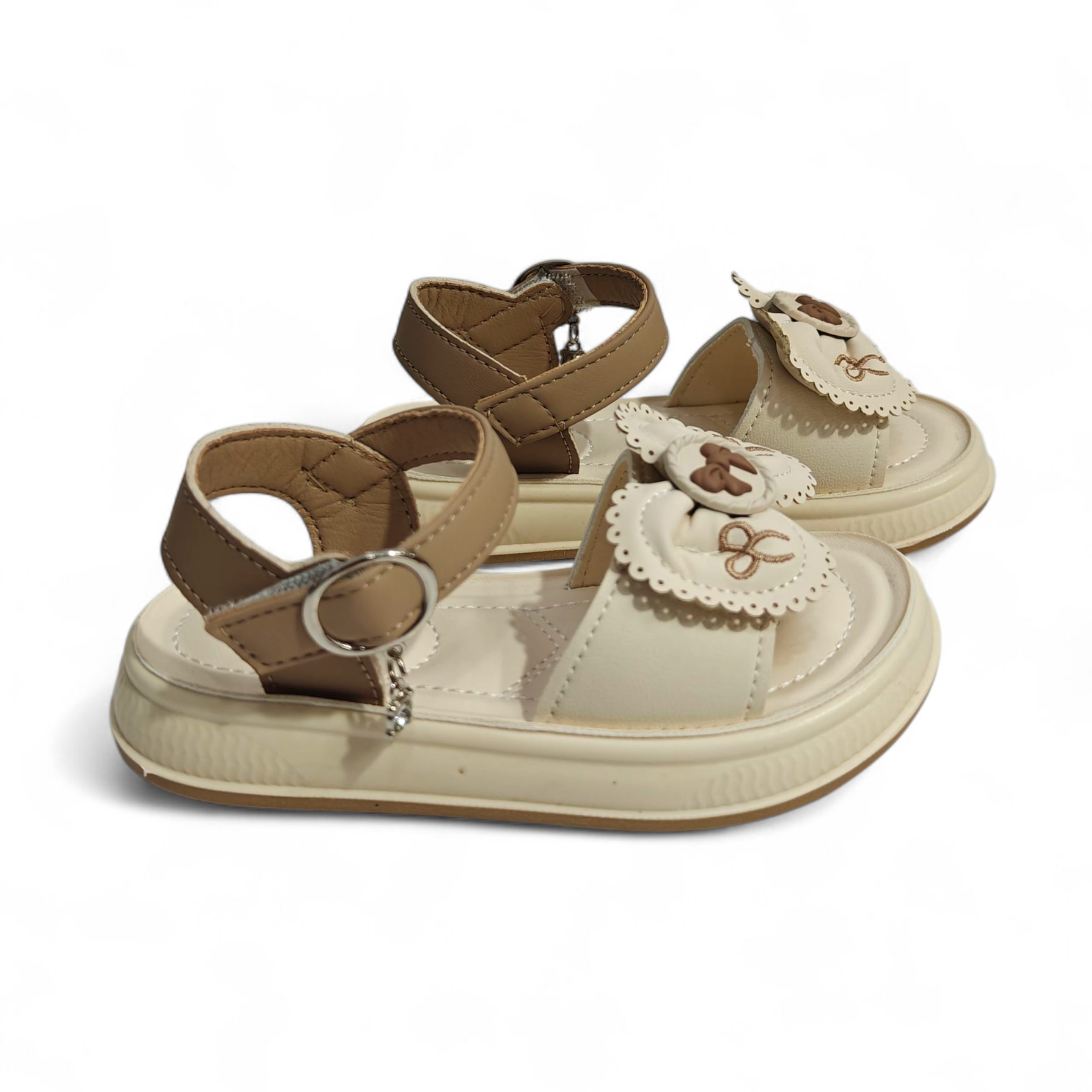 BOW APPLIQUE SANDALS - BEIGE